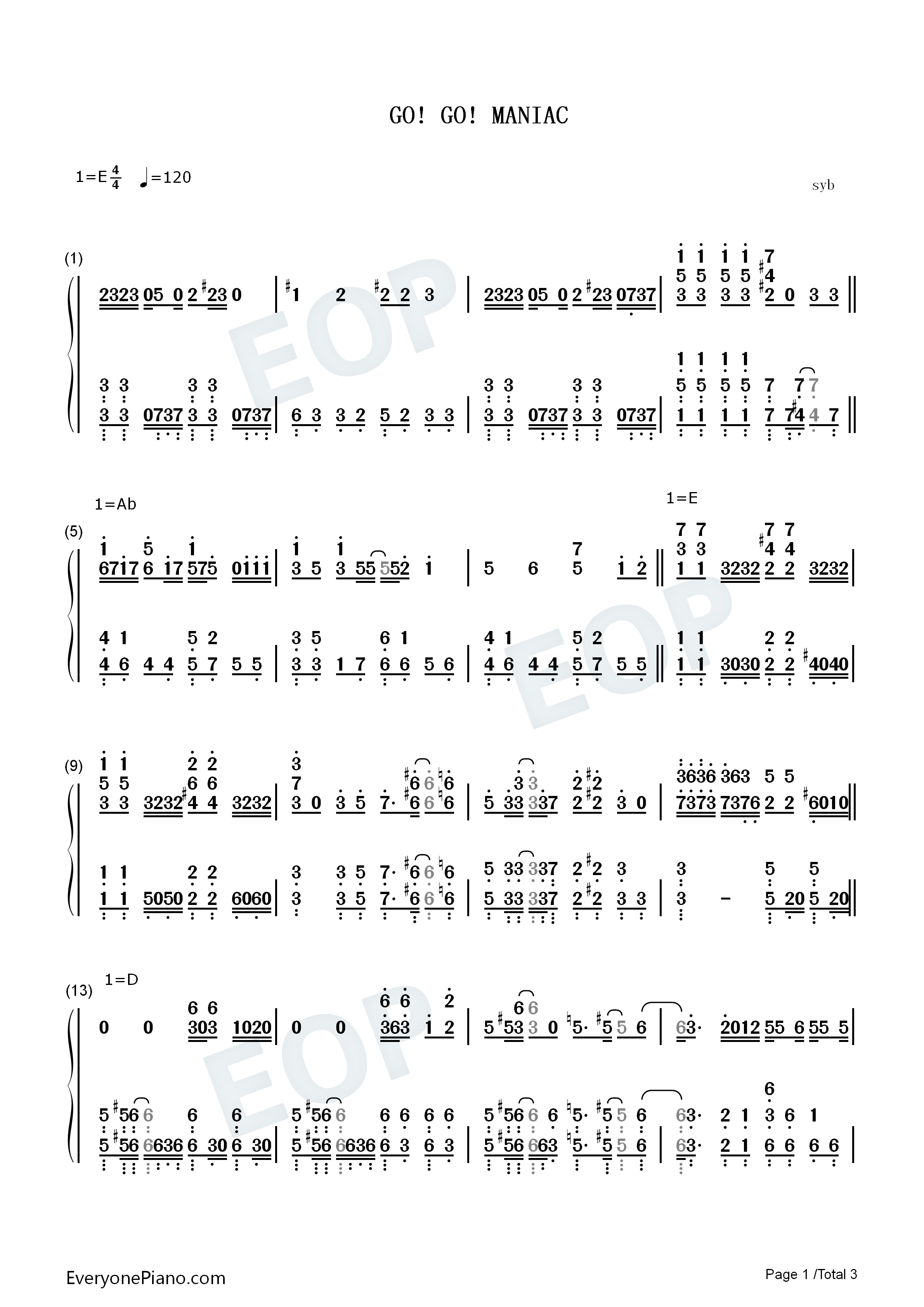 GO!_GO!_MANIAC钢琴简谱_放学后茶会_放学后TEA_TIME演唱