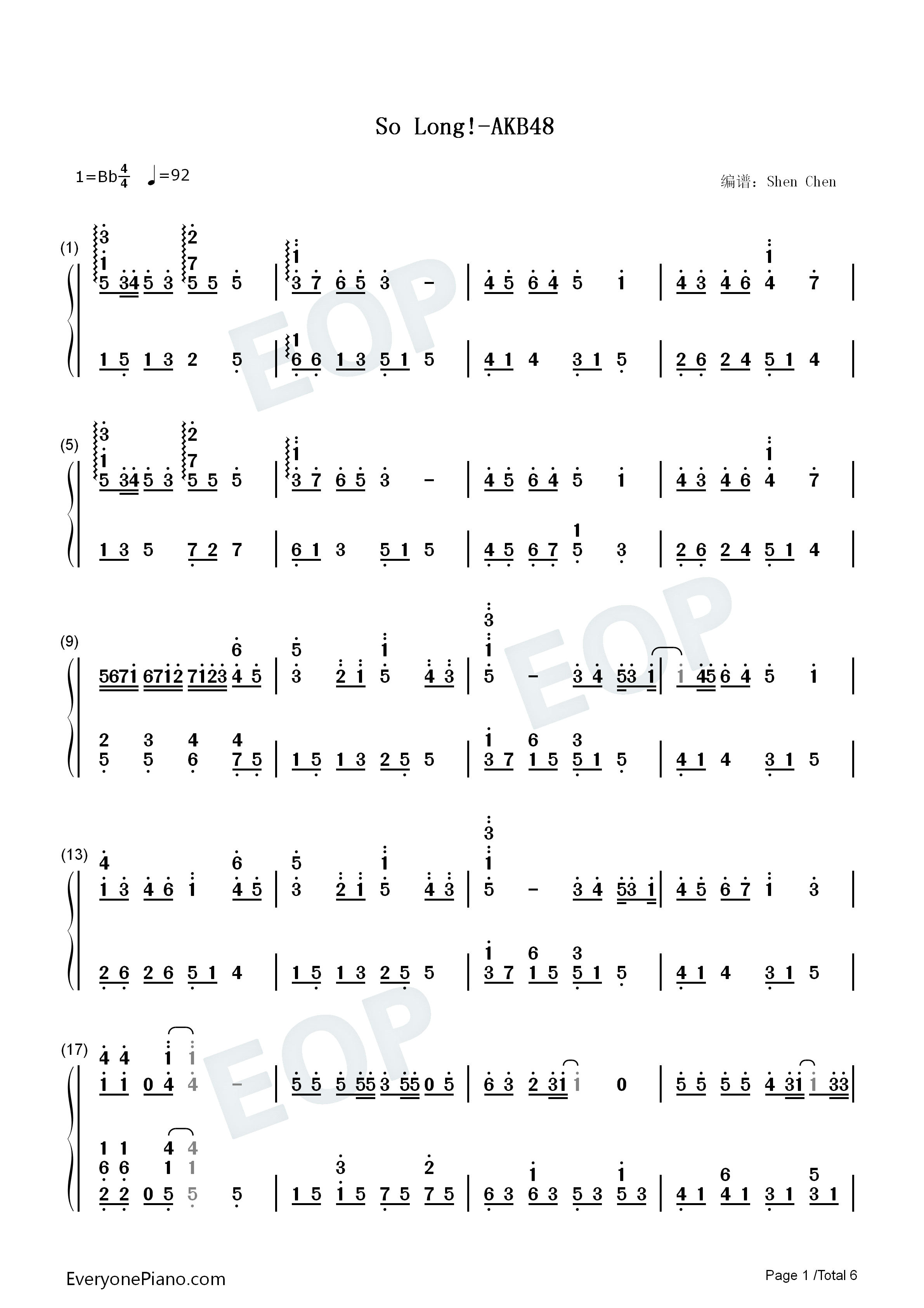 So_Long!钢琴简谱_AKB48演唱
