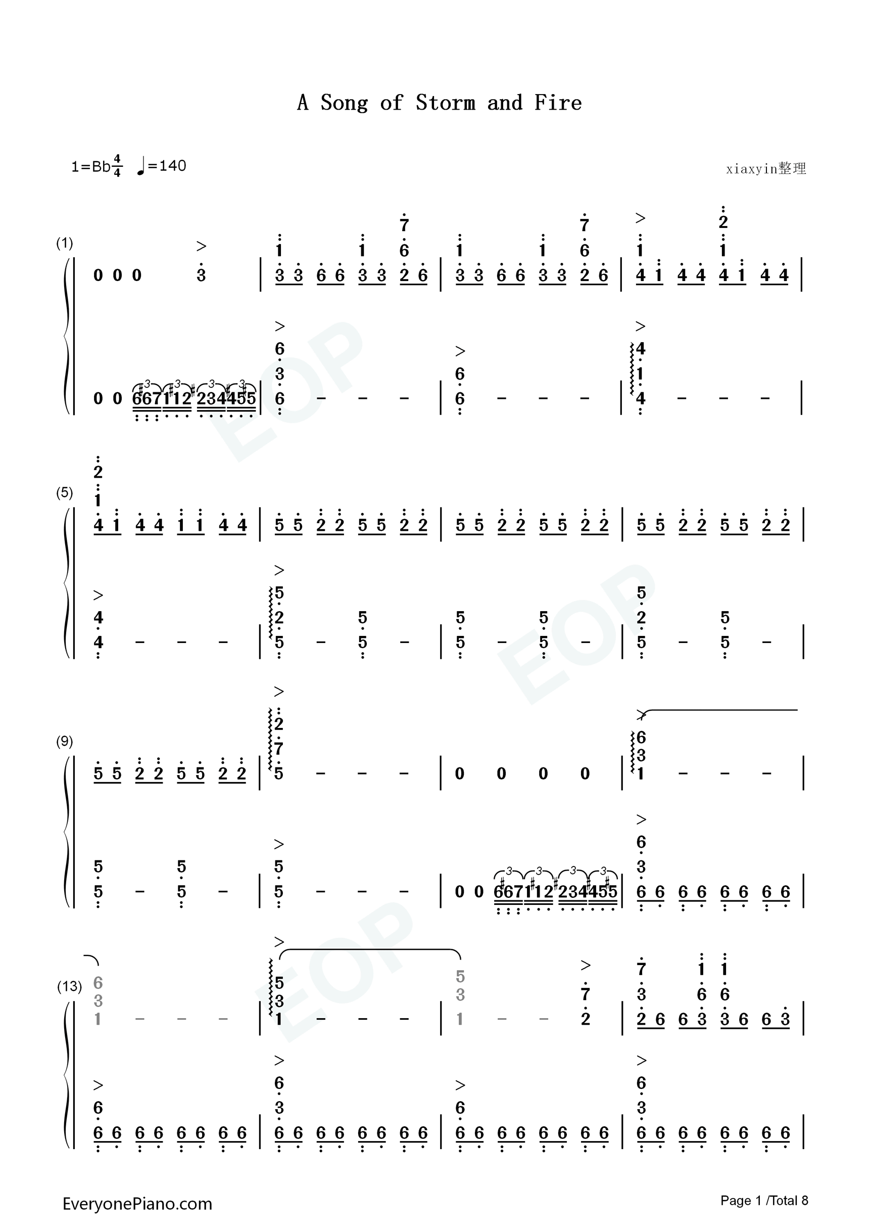 A_Song_of_Storm_and_Fire钢琴简谱_翼•年代记演唱
