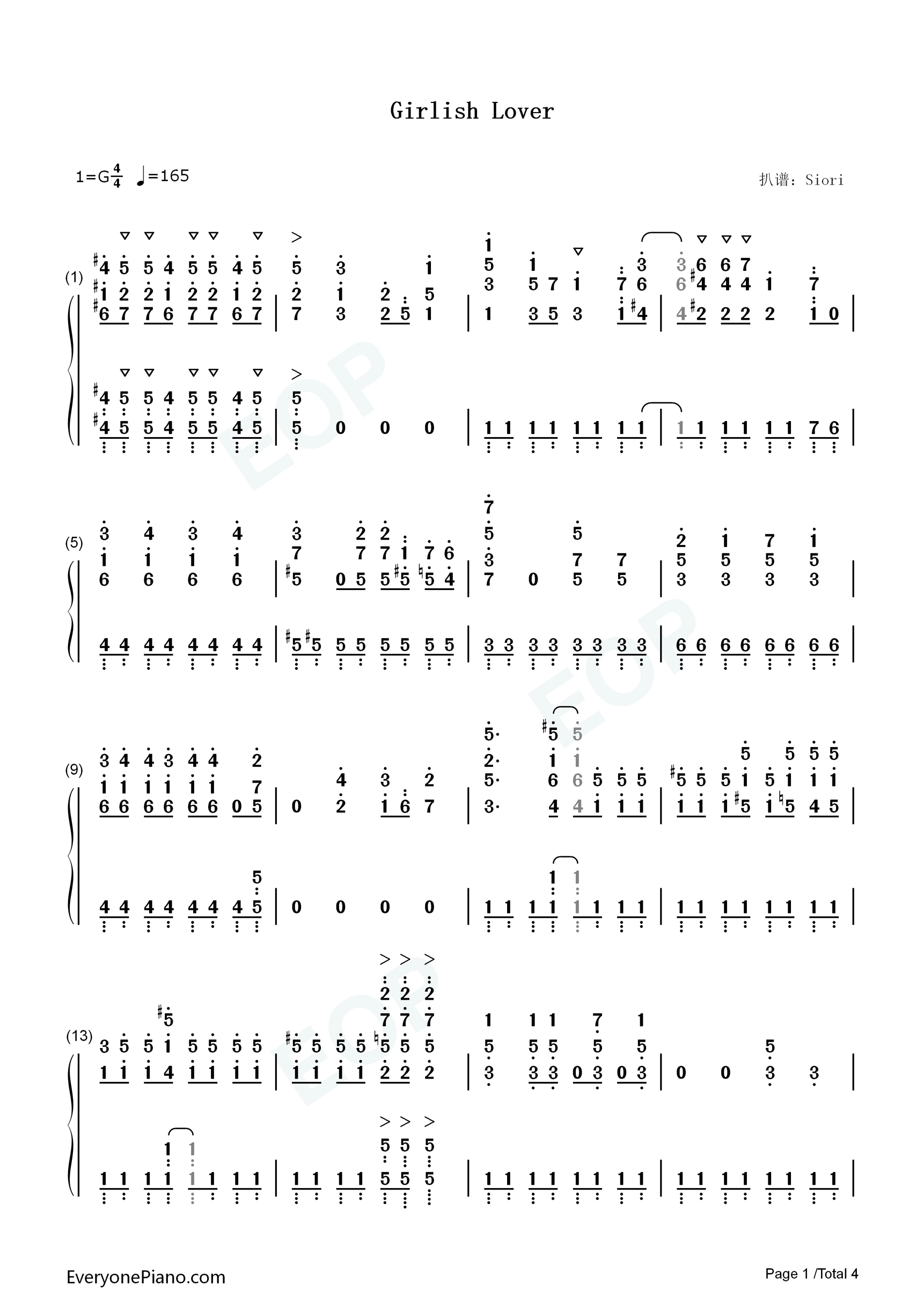 Girlish_Lover钢琴简谱_自演乙演唱