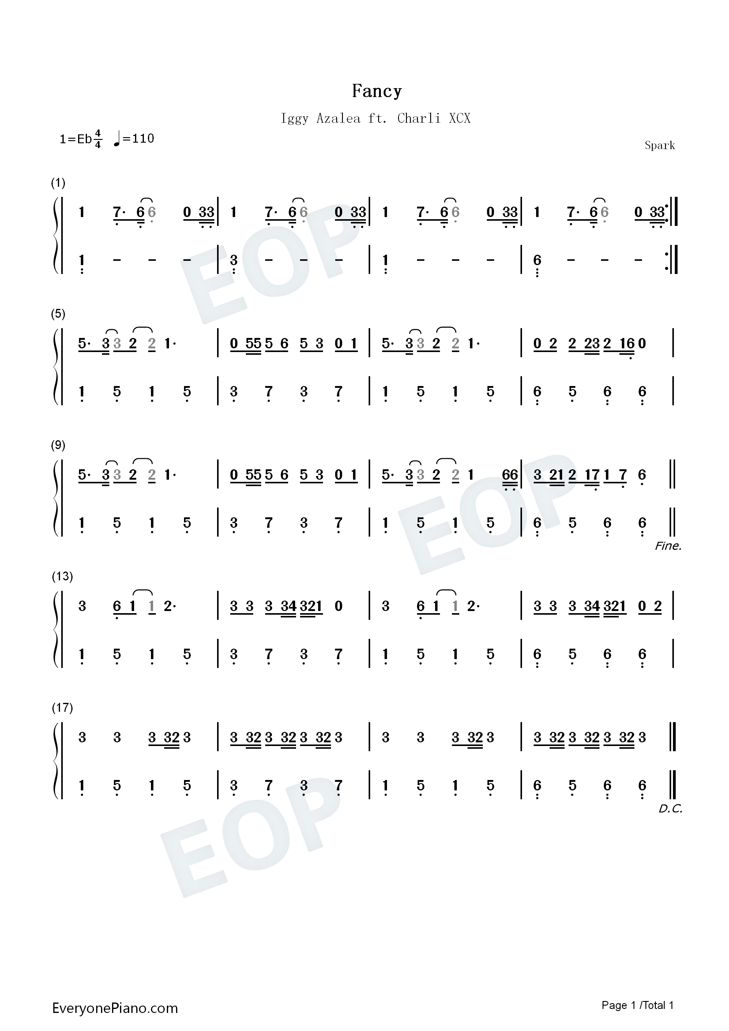 Fancy钢琴简谱_Iggy_Azalea_ft._Charli_XCX演唱