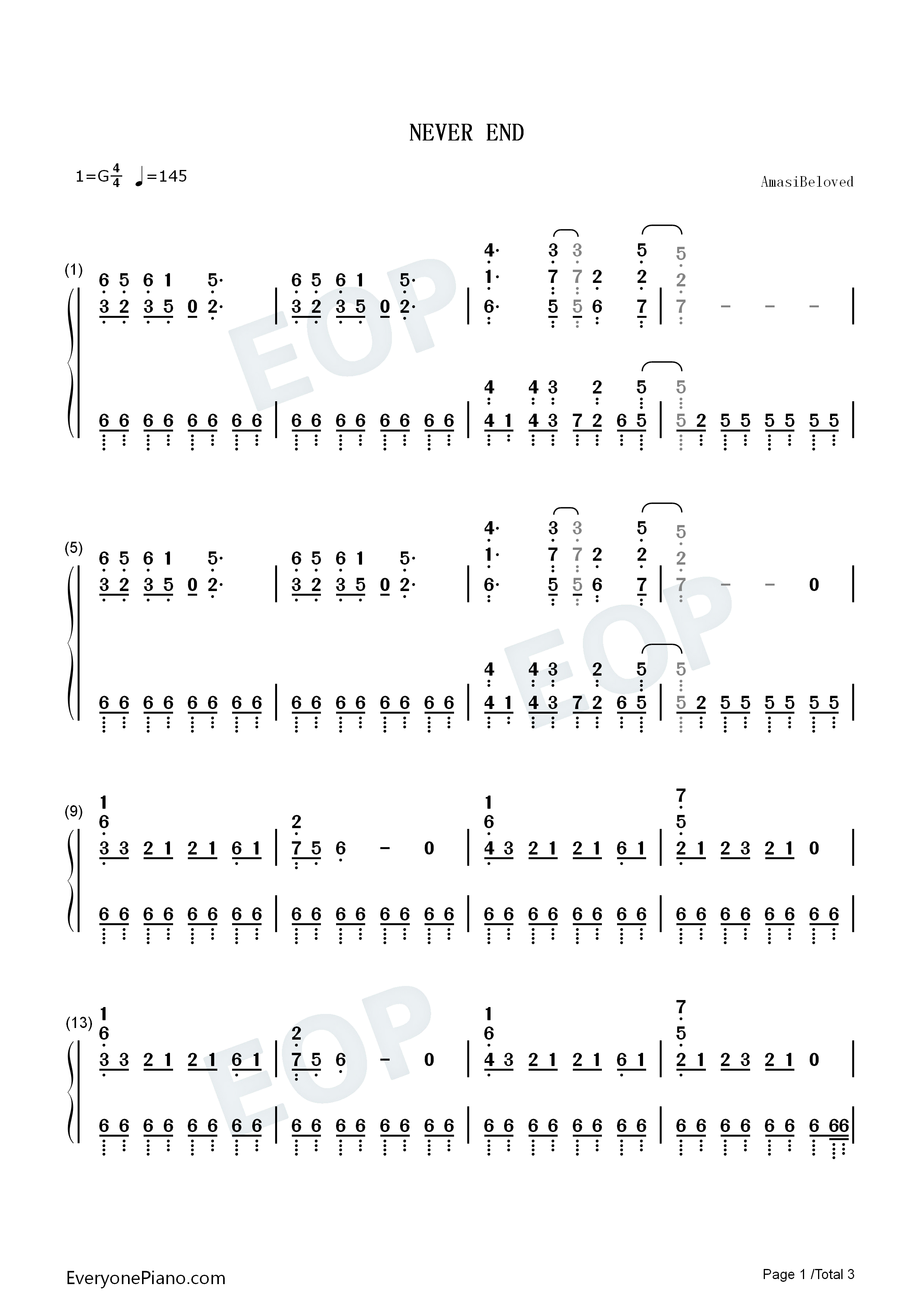 NEVER_END钢琴简谱_安室奈美惠演唱