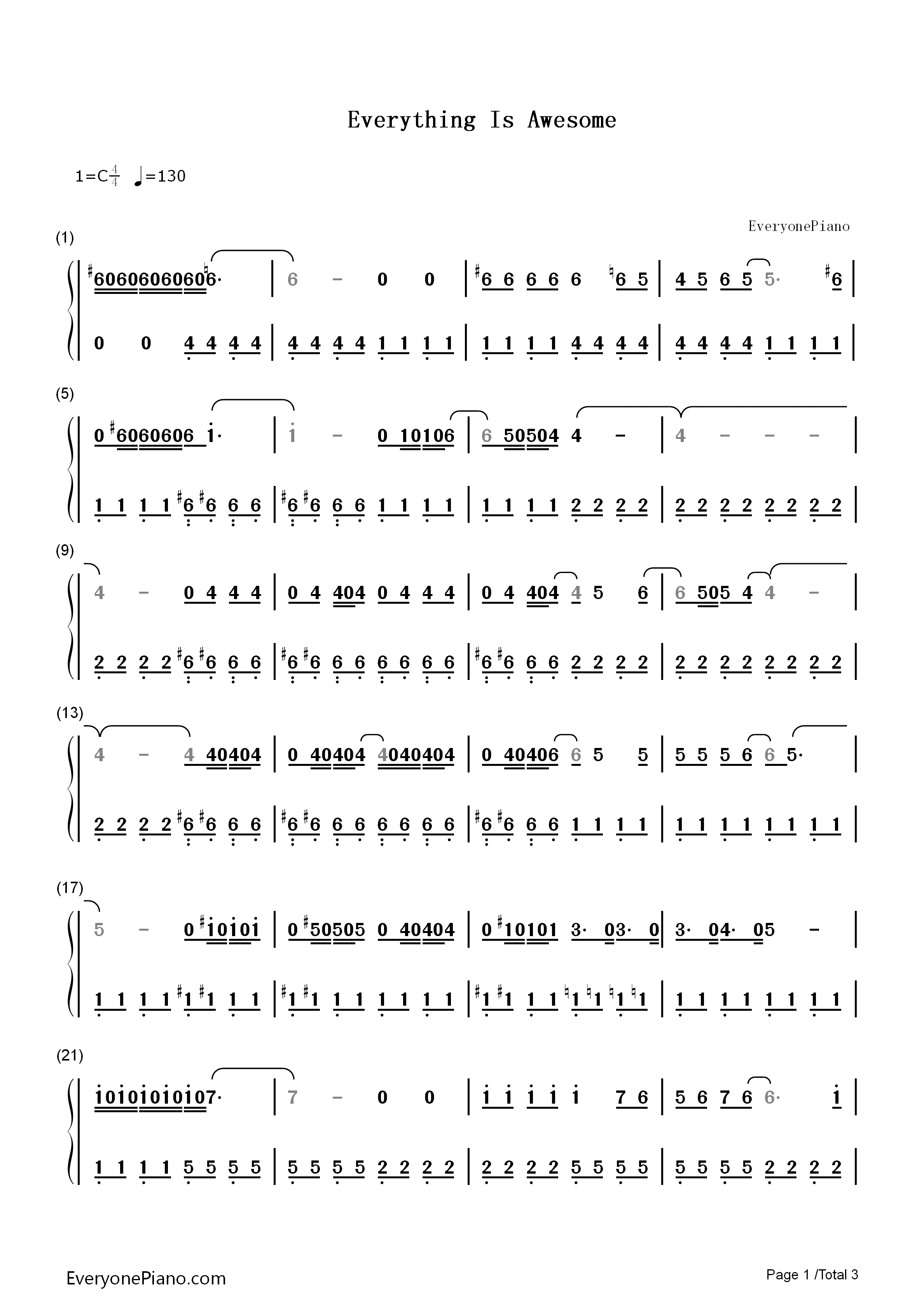 Everything_Is_Awesome钢琴简谱_Tegan_and_Sara演唱