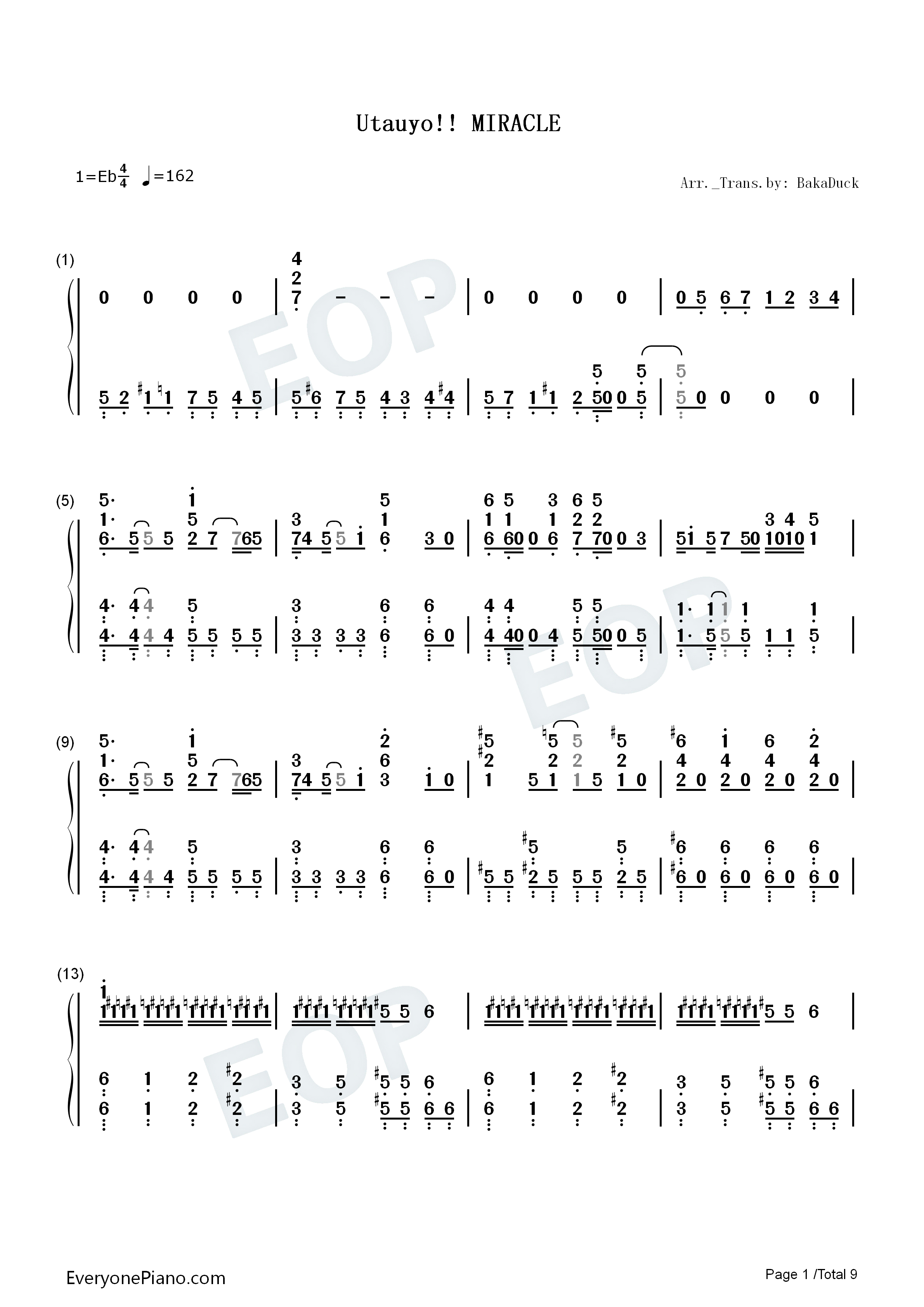 Utauyo!!MIRACLE钢琴简谱_放学后茶会演唱