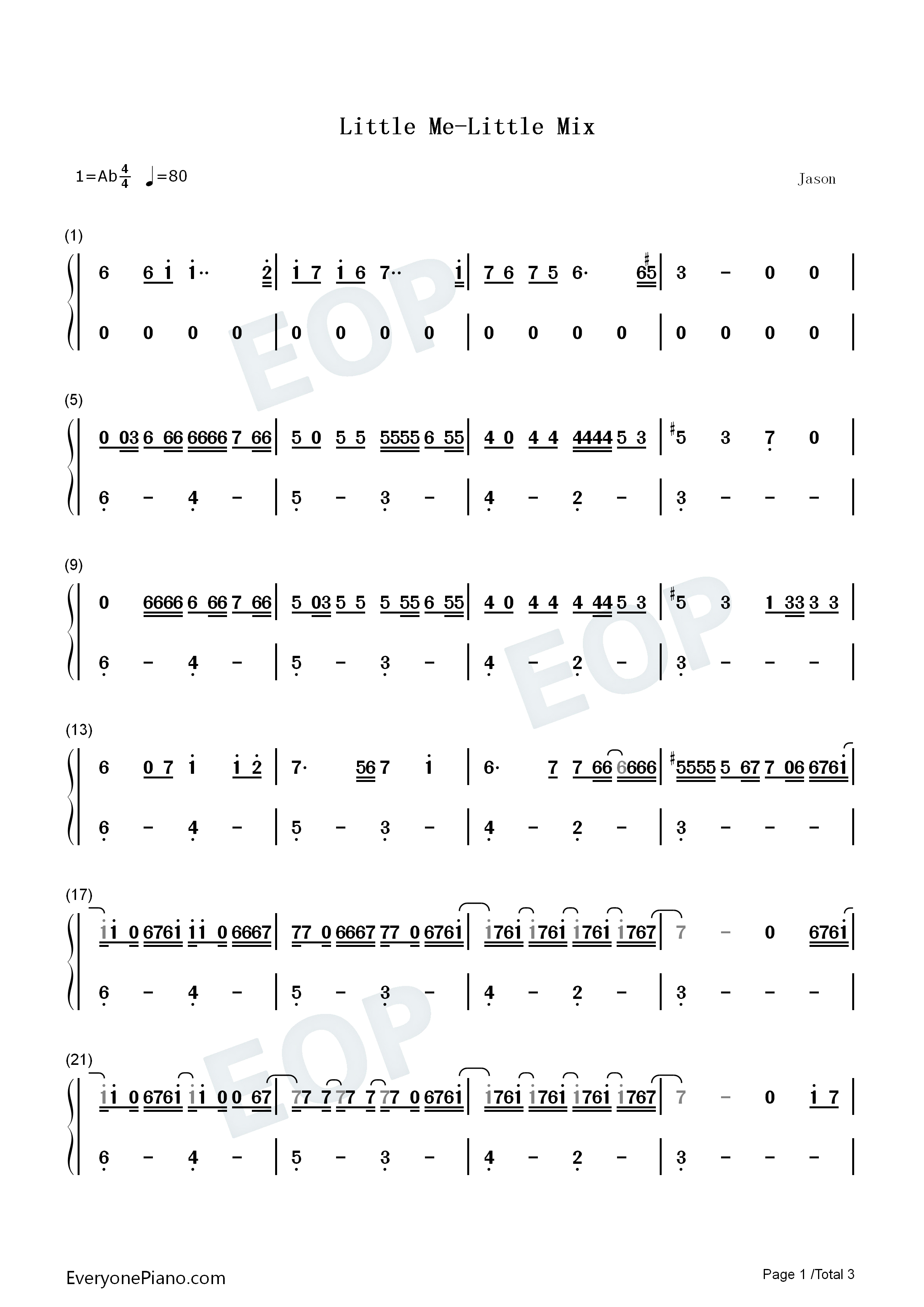 Little_Me钢琴简谱_Little_Mix演唱