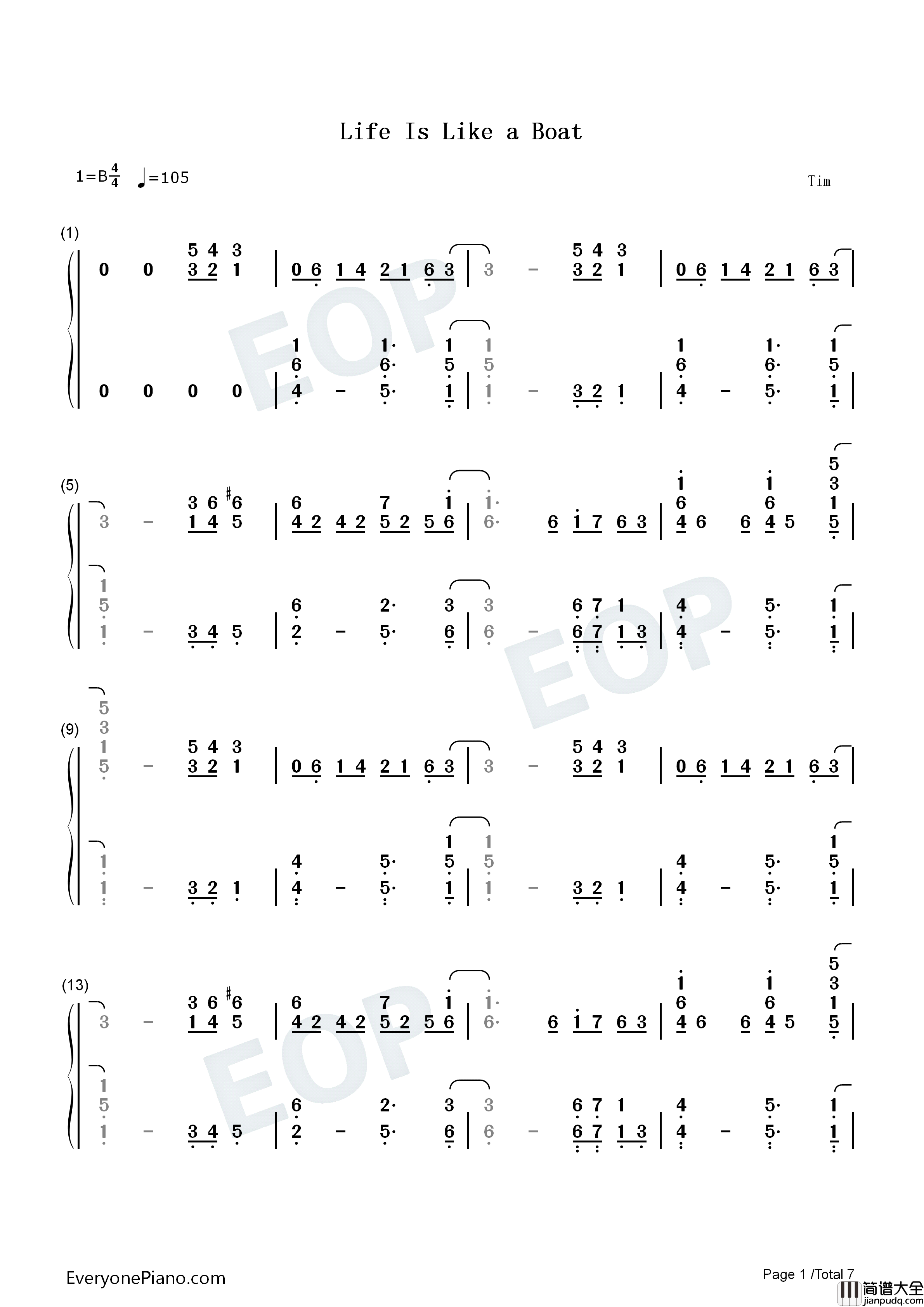 Life_Is_Like_a_Boat钢琴简谱_Rie_fu演唱