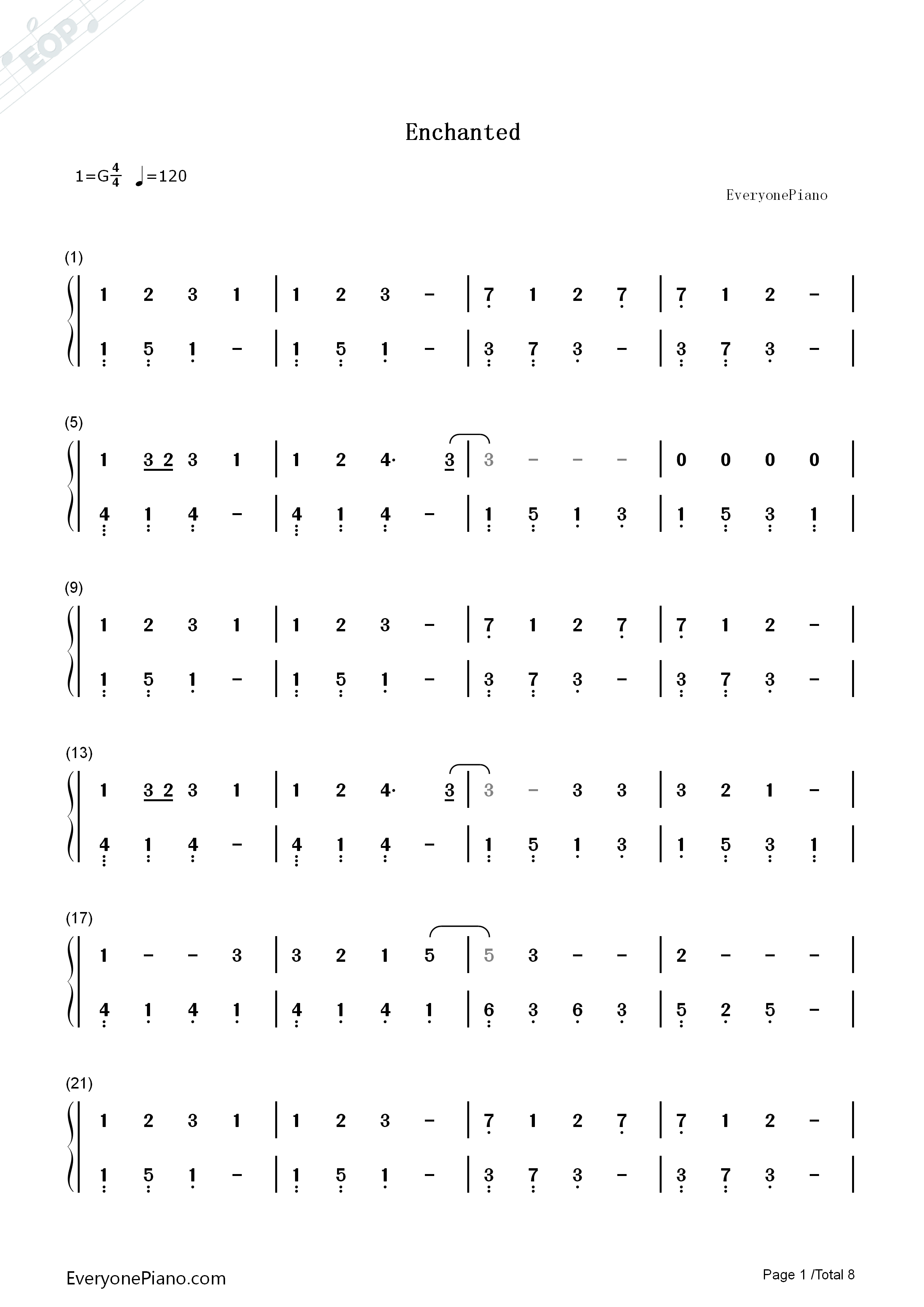 Enchanted钢琴简谱_Taylor_Swift演唱