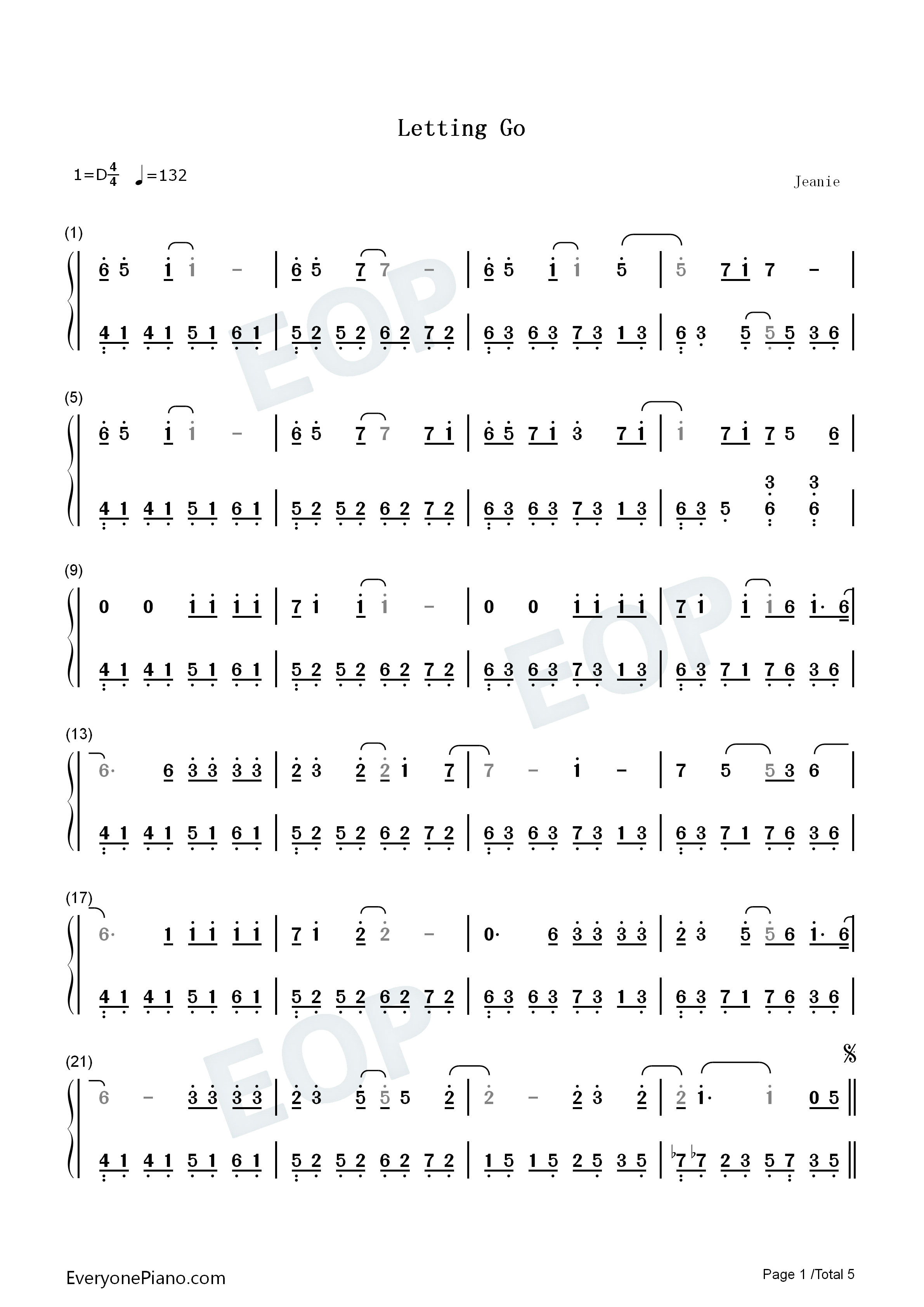 Letting_Go钢琴简谱_蔡健雅演唱