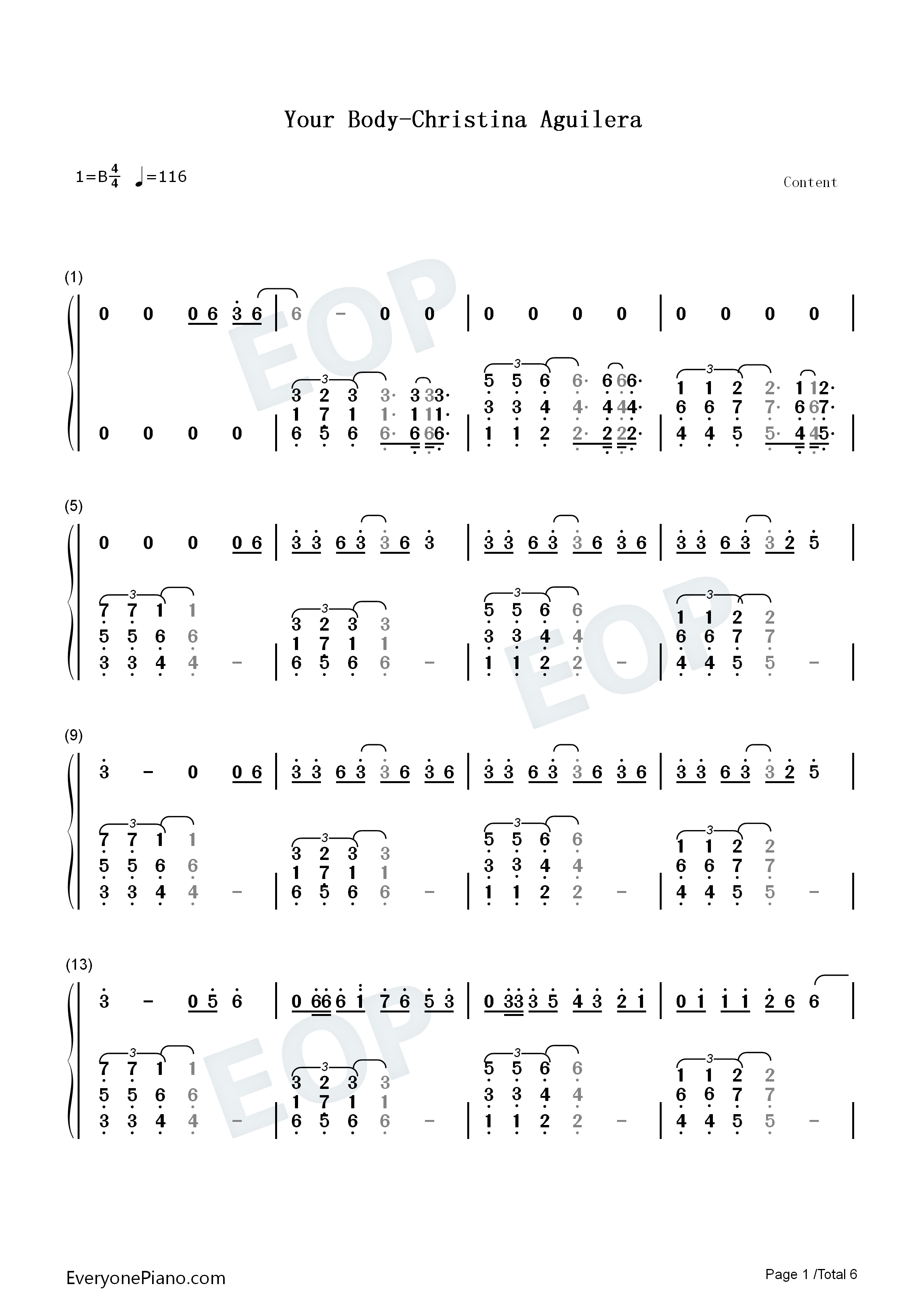 Your_Body钢琴简谱_Christina_Aguilera演唱
