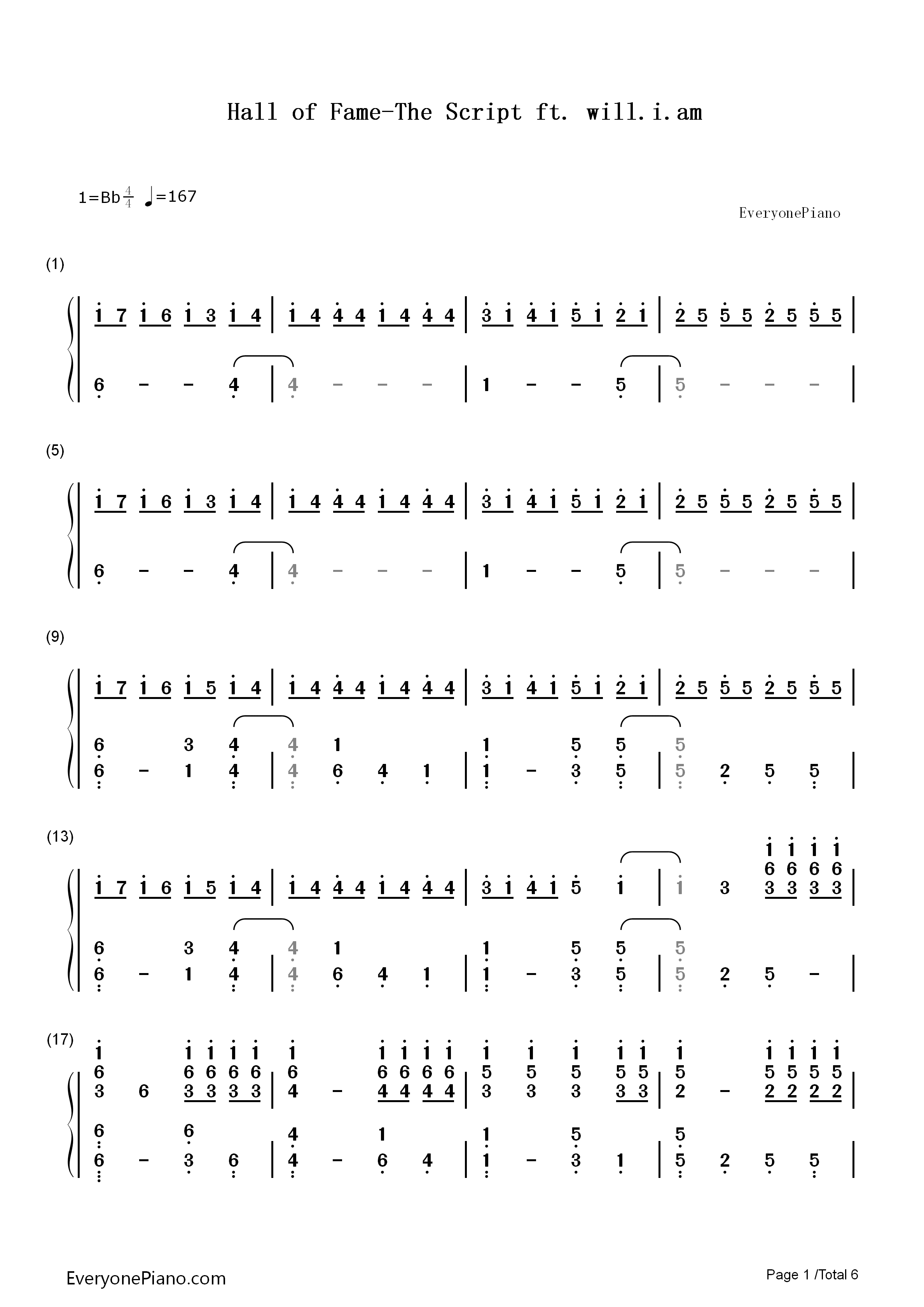 Hall_of_Fame钢琴简谱_The_Script_ft._will.i.am演唱