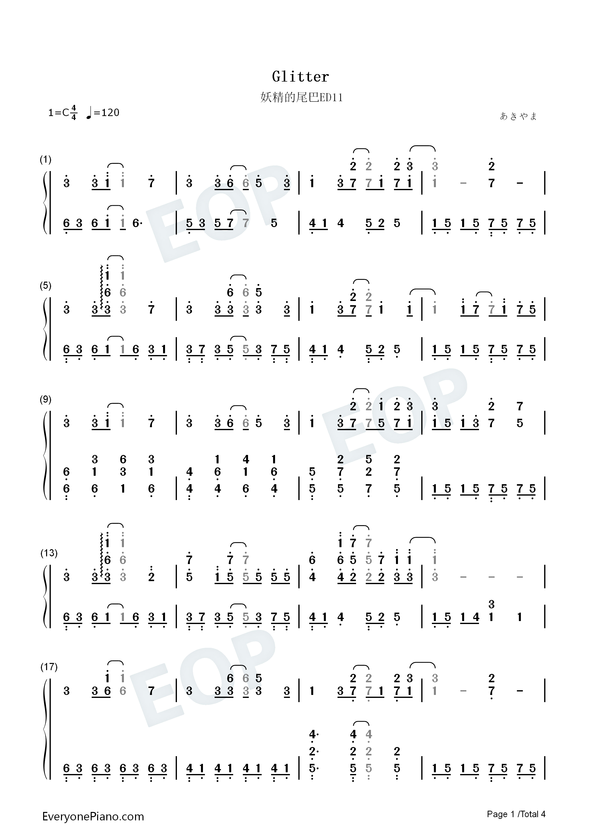 Glitter钢琴简谱_森永真由美演唱