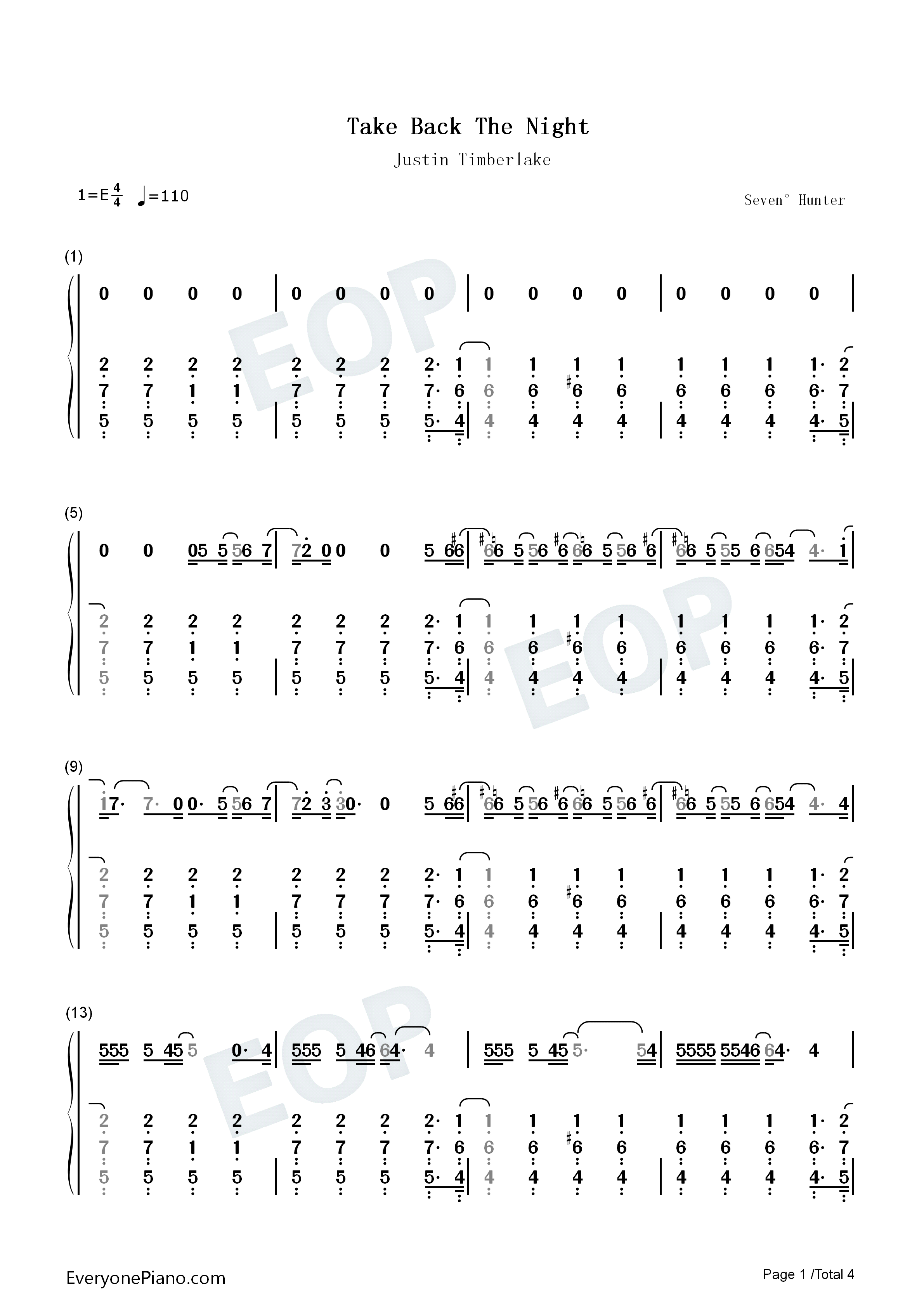 Take_Back_The_Night钢琴简谱_Justin_Timberlake演唱