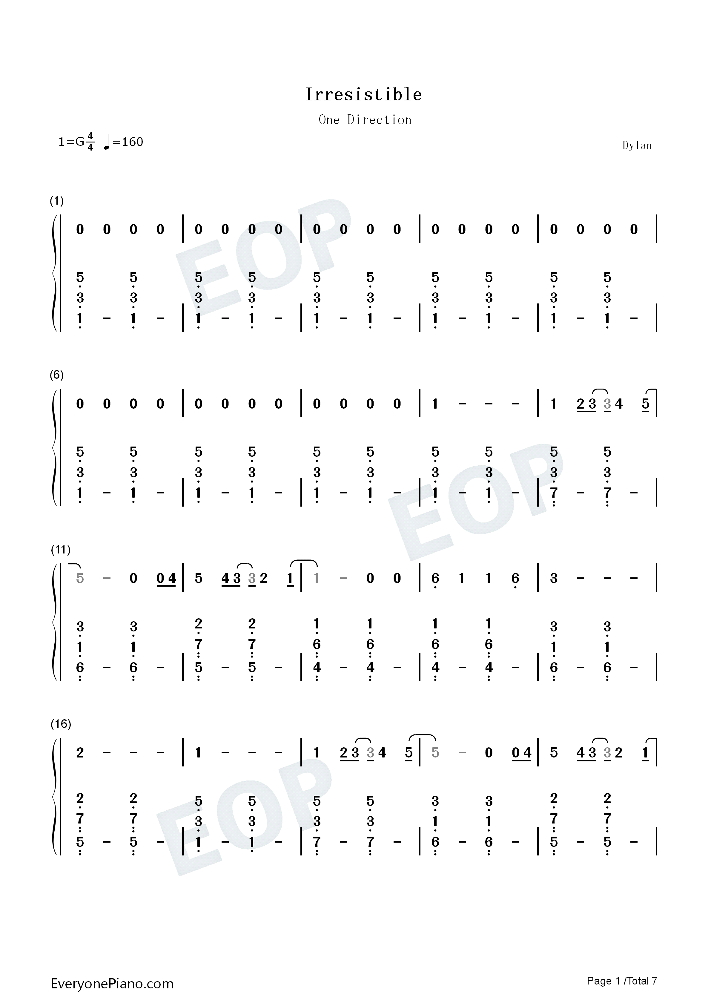 Irresistible钢琴简谱_One_Direction演唱