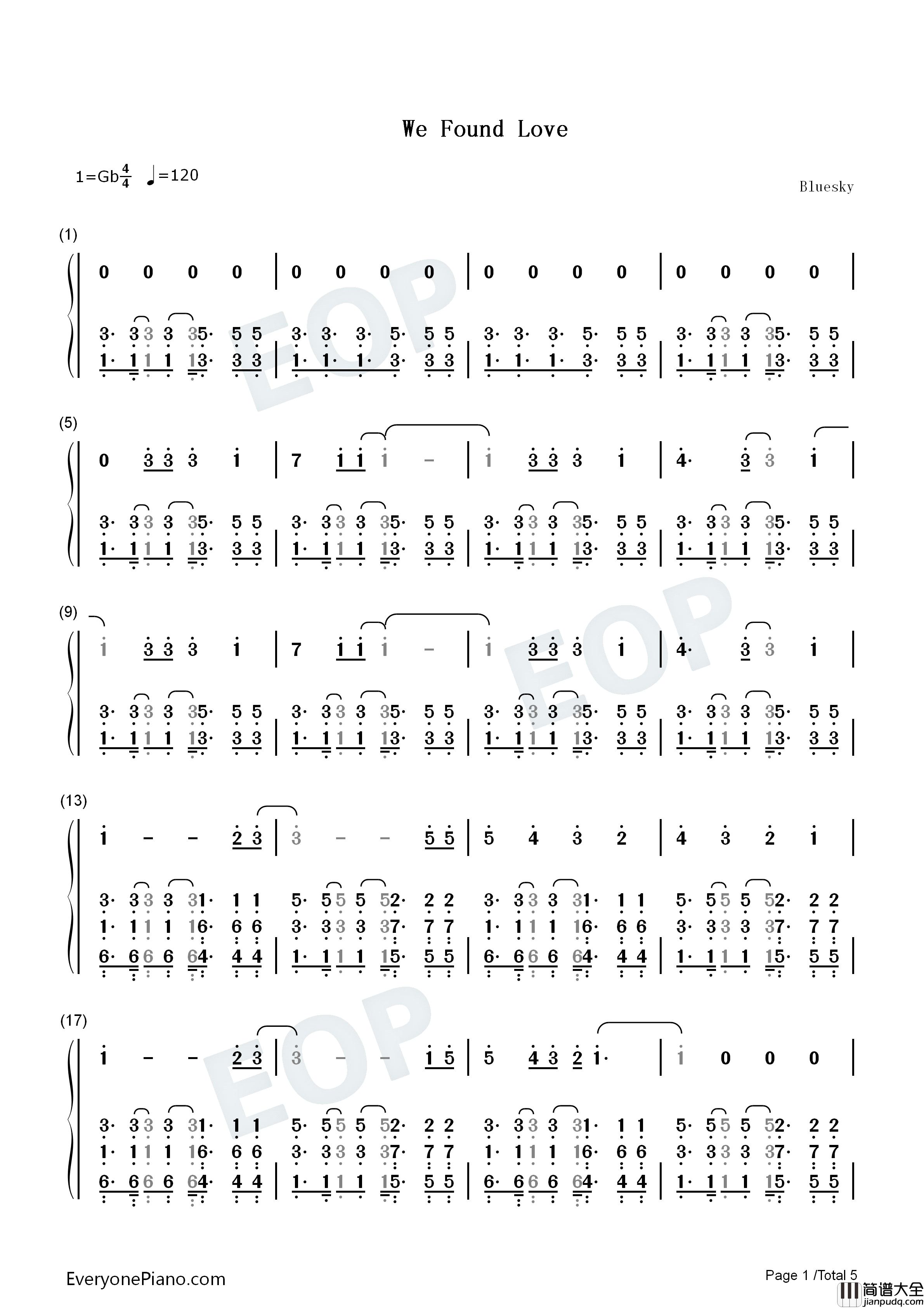 We_Found_Love钢琴简谱_Rihanna_ft_Calvin_Harris演唱