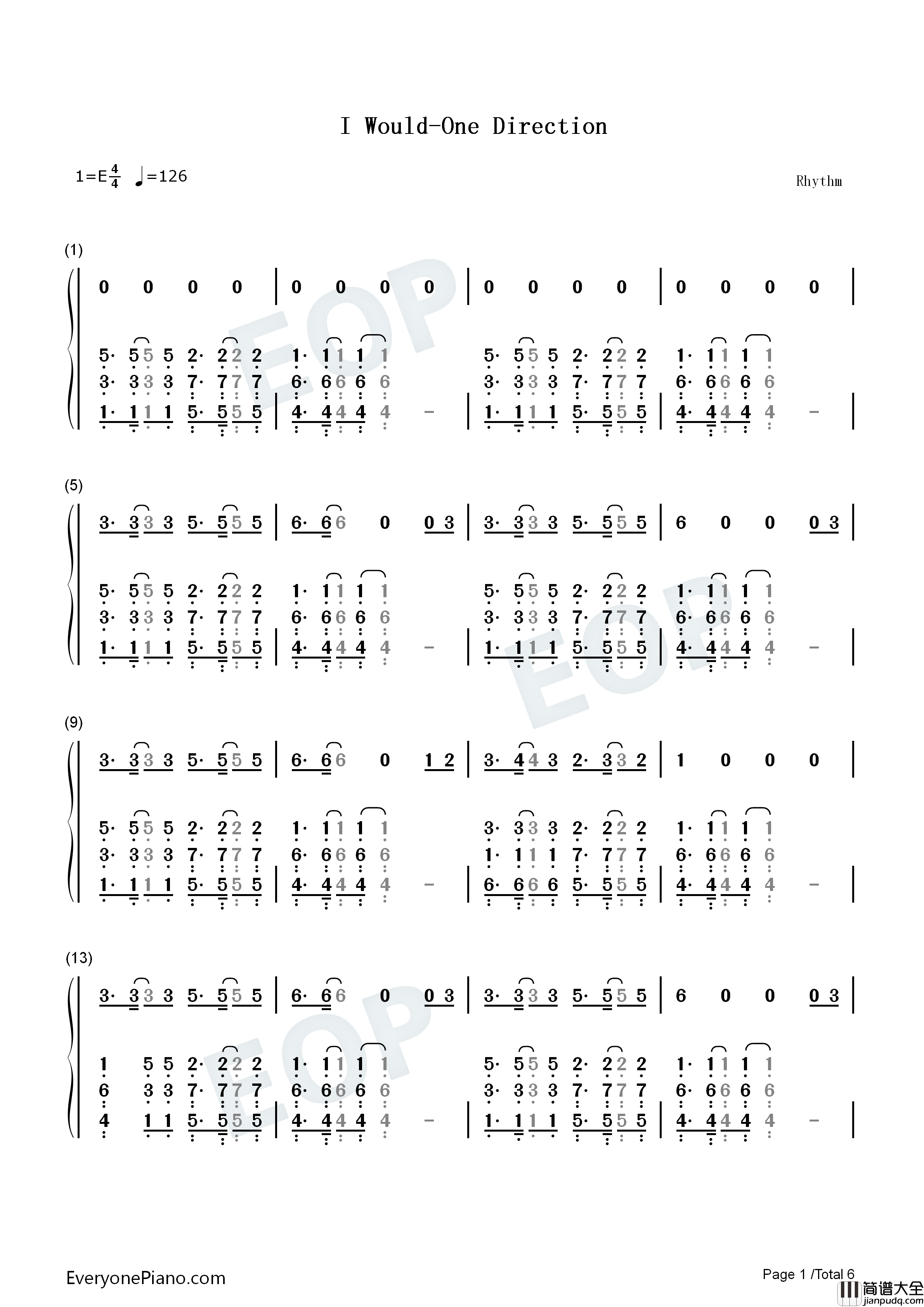 I_Would钢琴简谱_One_Direction演唱