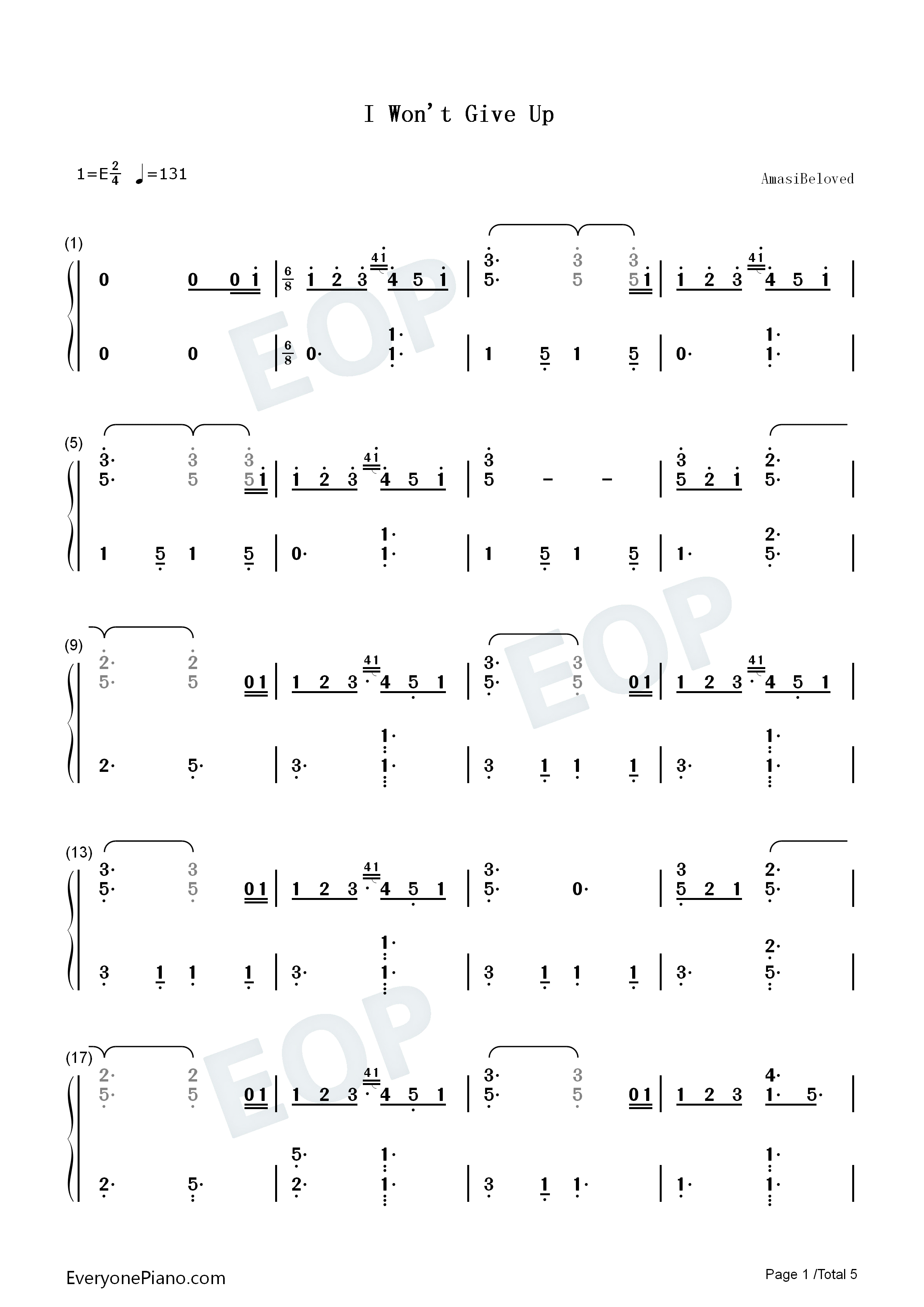 I_Won't_Give_Up钢琴简谱_Jason_Mraz演唱