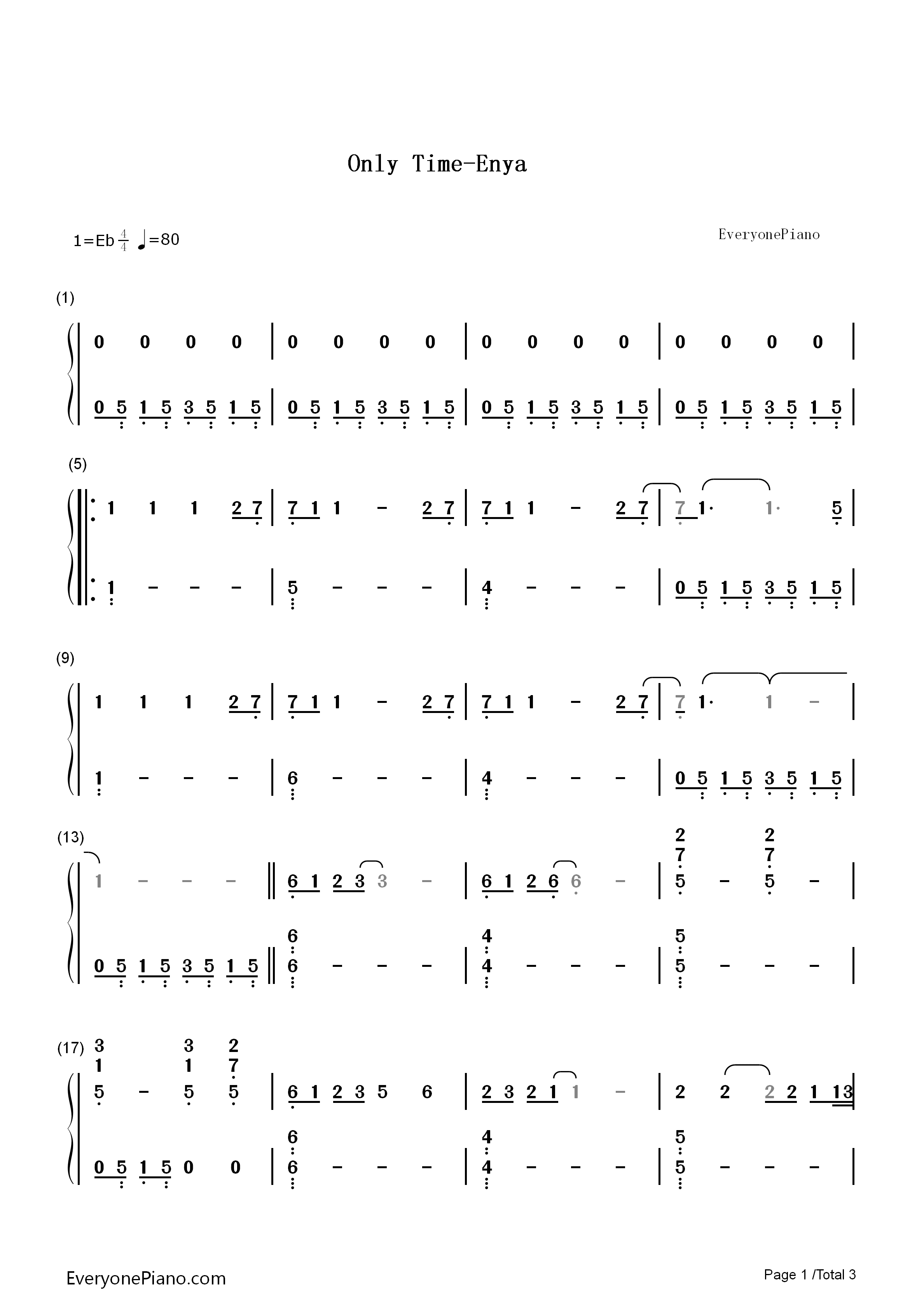 Only_Time钢琴简谱_Enya演唱