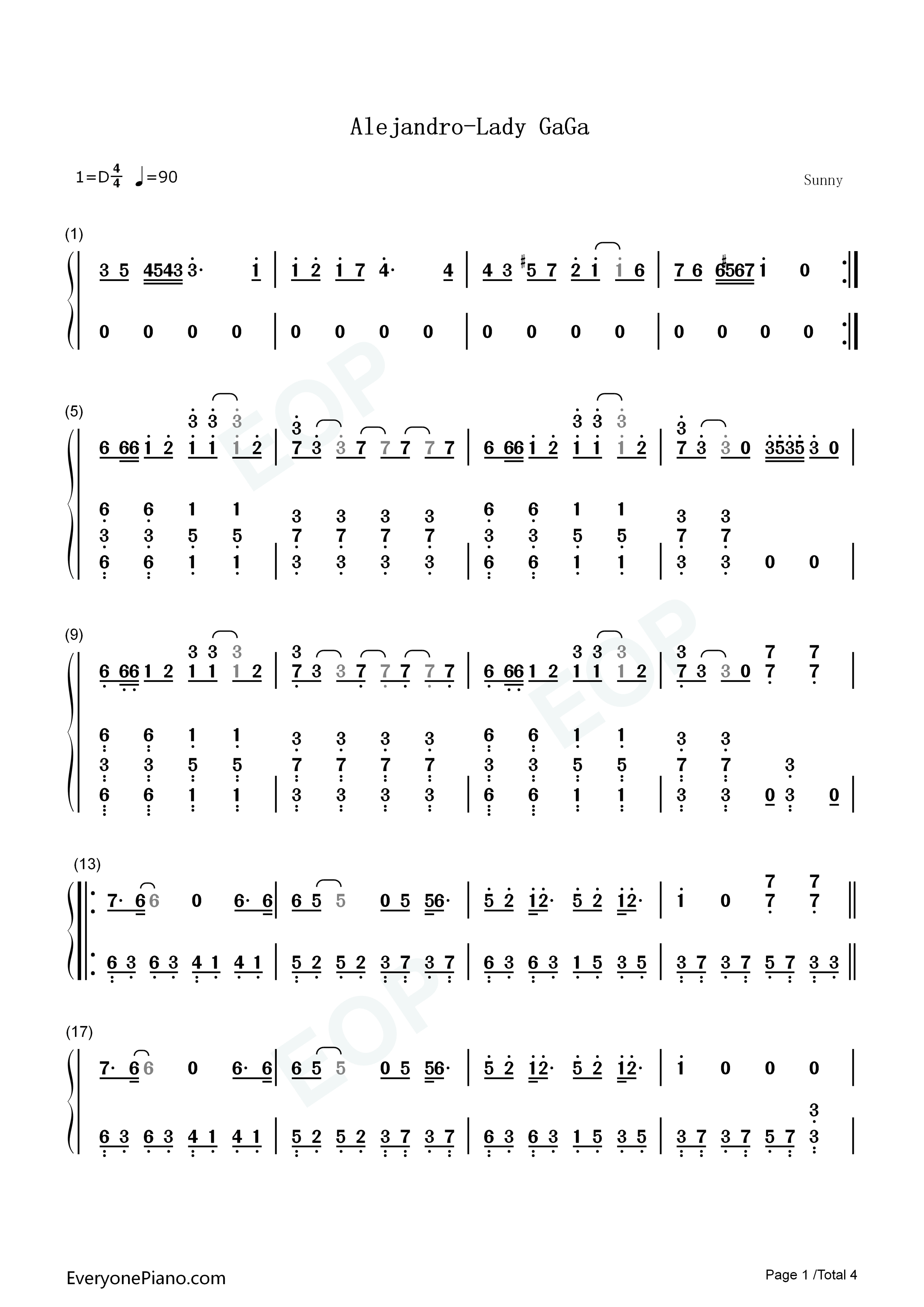 Alejandro钢琴简谱_Lady_GaGa演唱