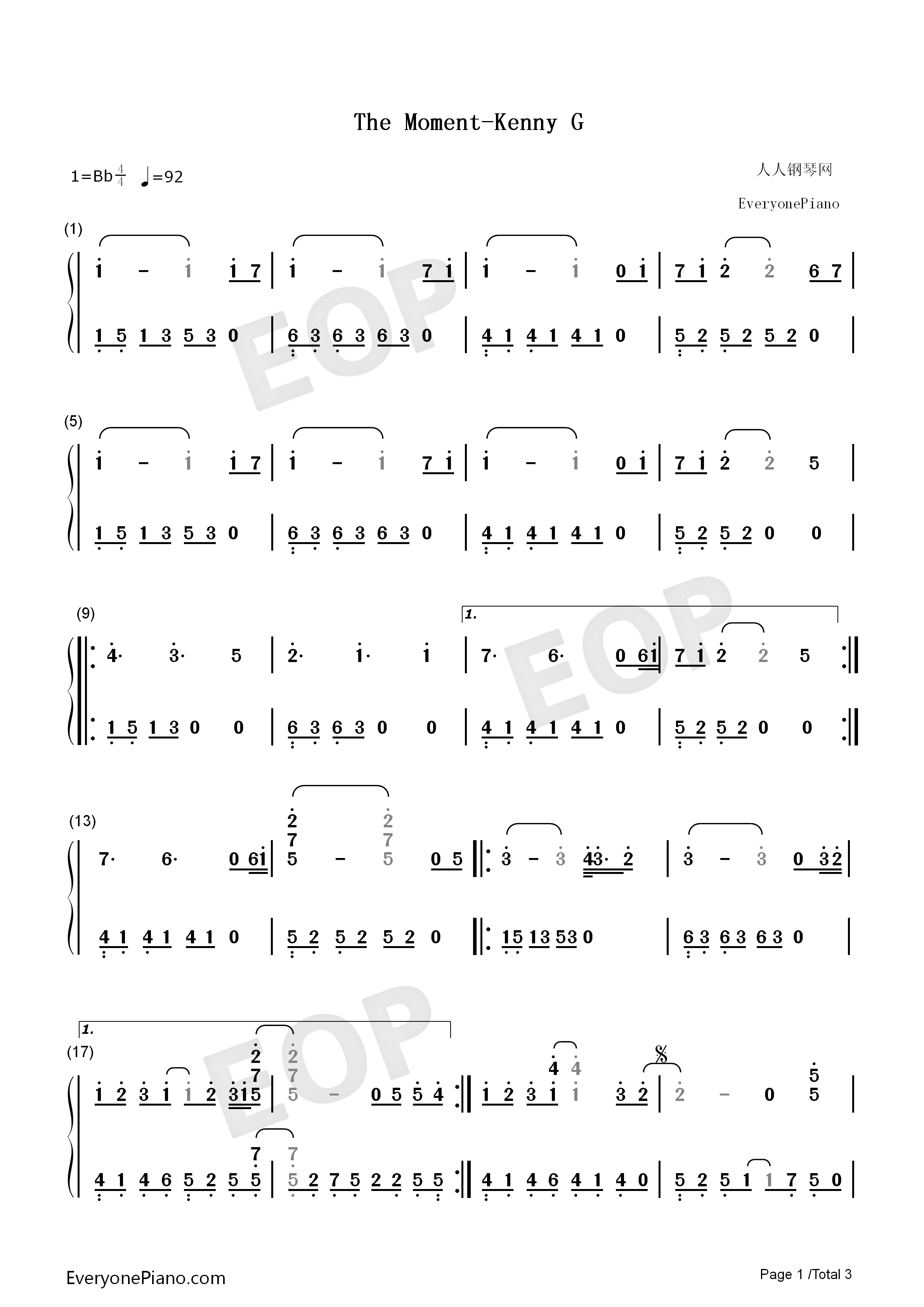 The_Moment钢琴简谱_Kenny_G演唱