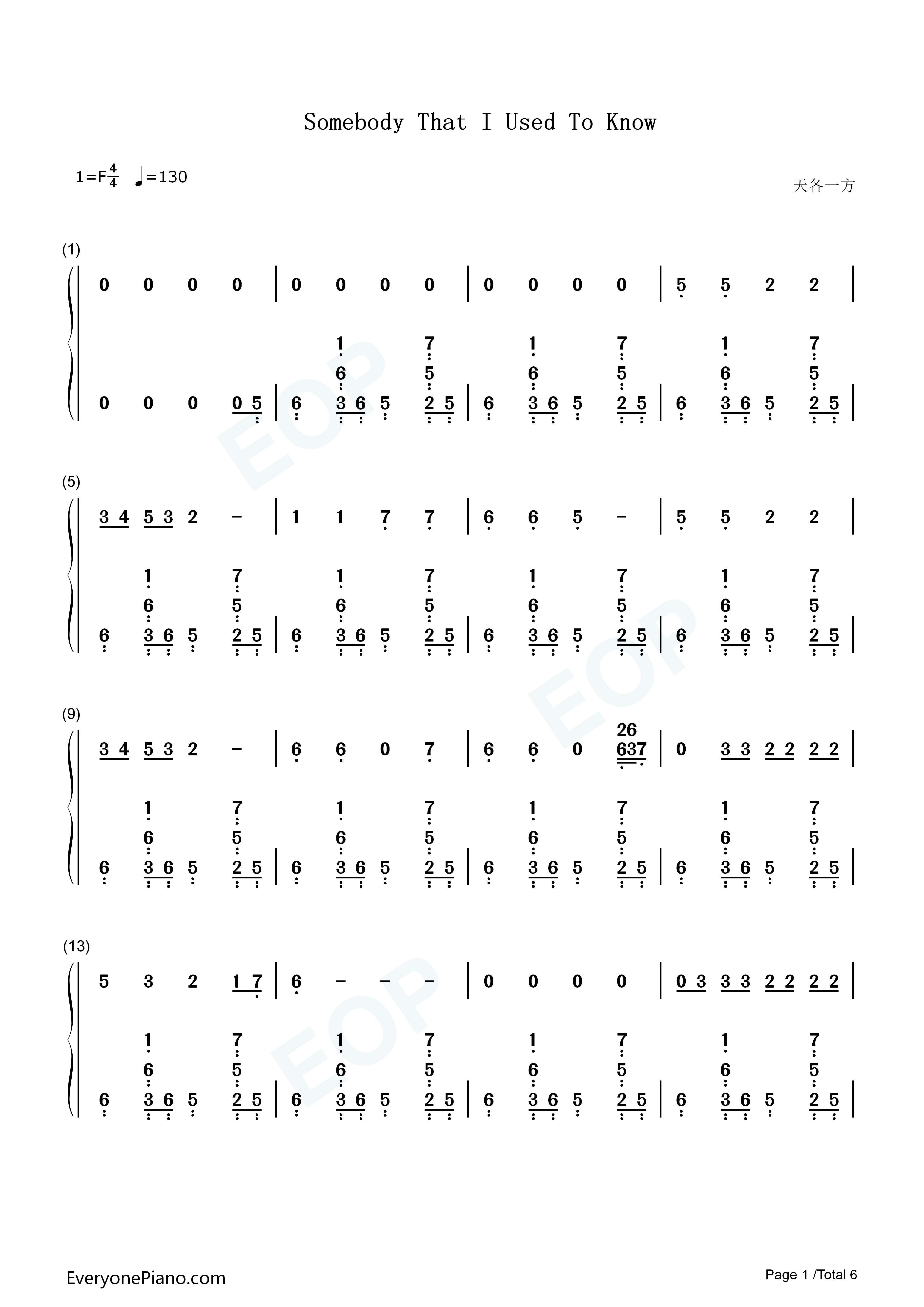 Somebody_That_I_Used_to_Know钢琴简谱_Gotye_&_Kimbra演唱