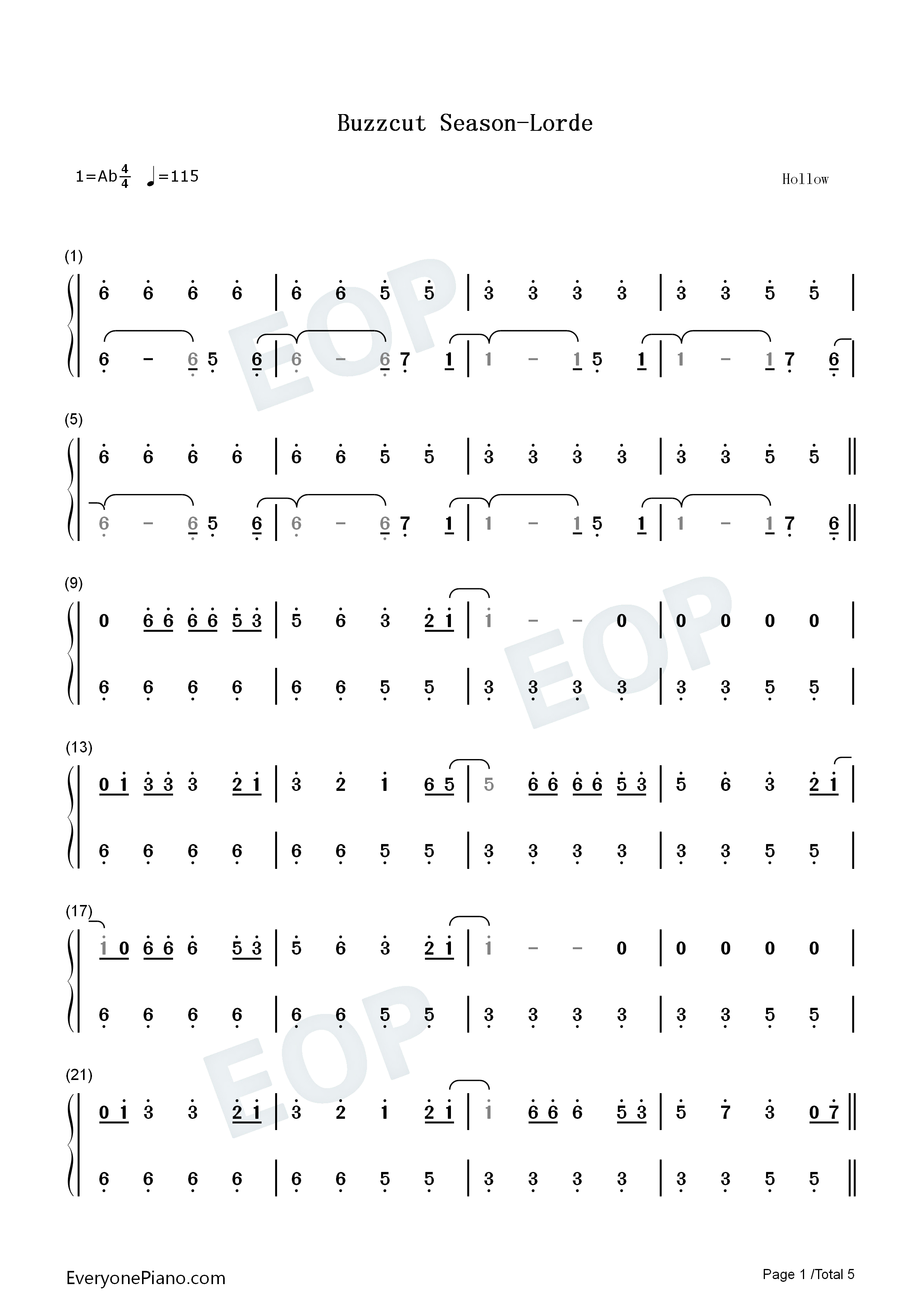 Buzzcut_Season钢琴简谱_Lorde演唱