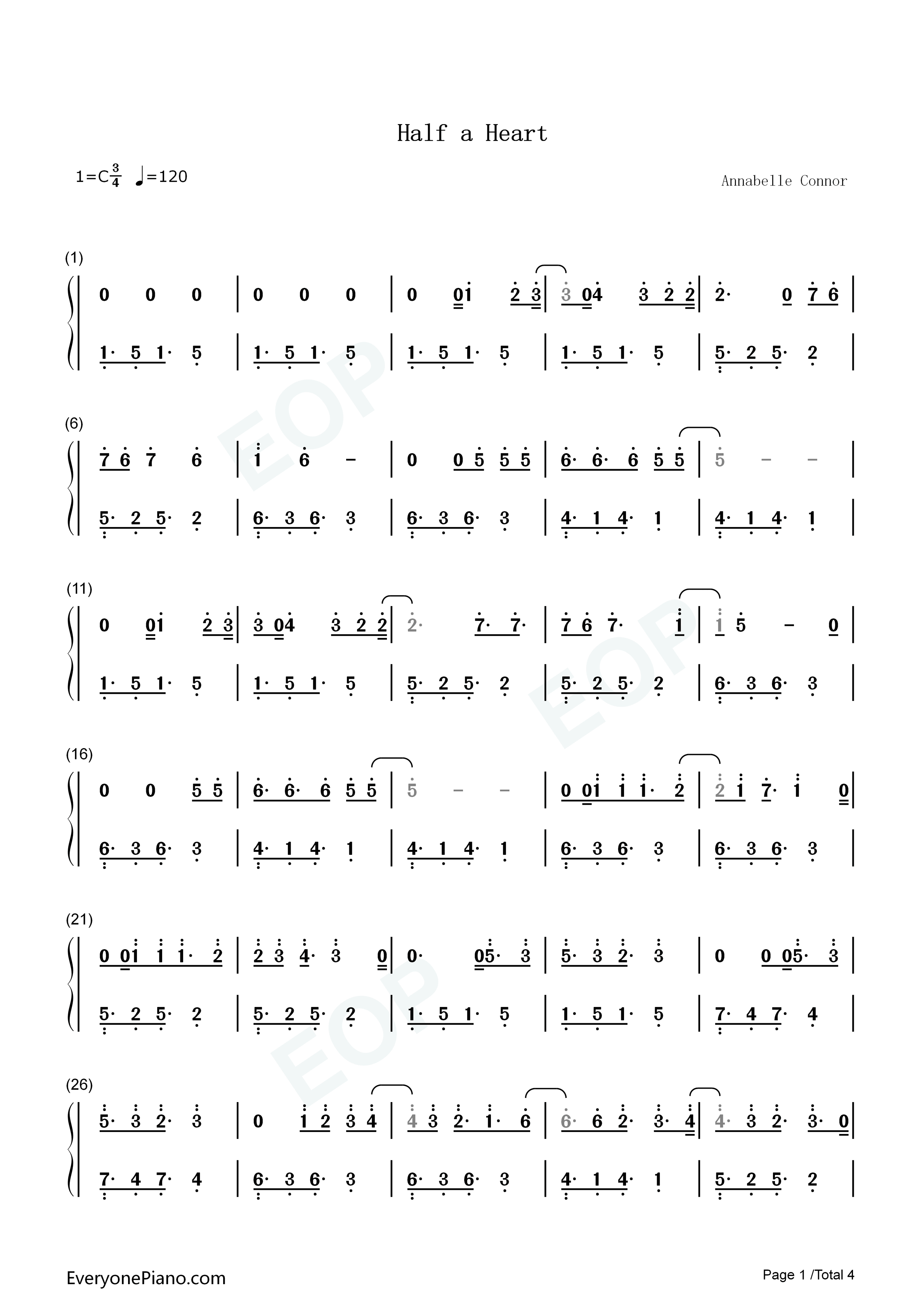 Half_a_Heart钢琴简谱_One_Direction演唱