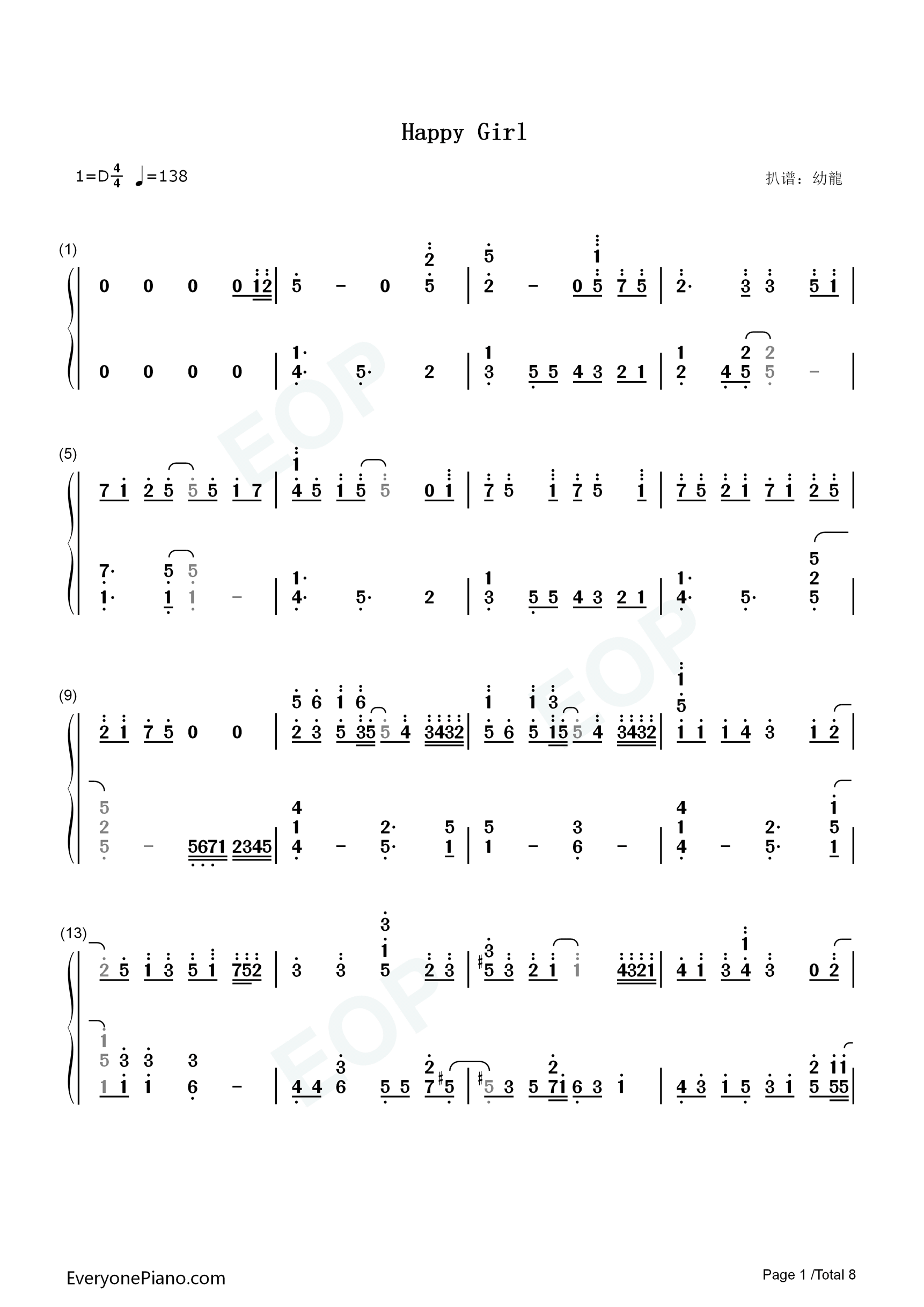 Happy_Girl钢琴简谱_喜多村英梨演唱