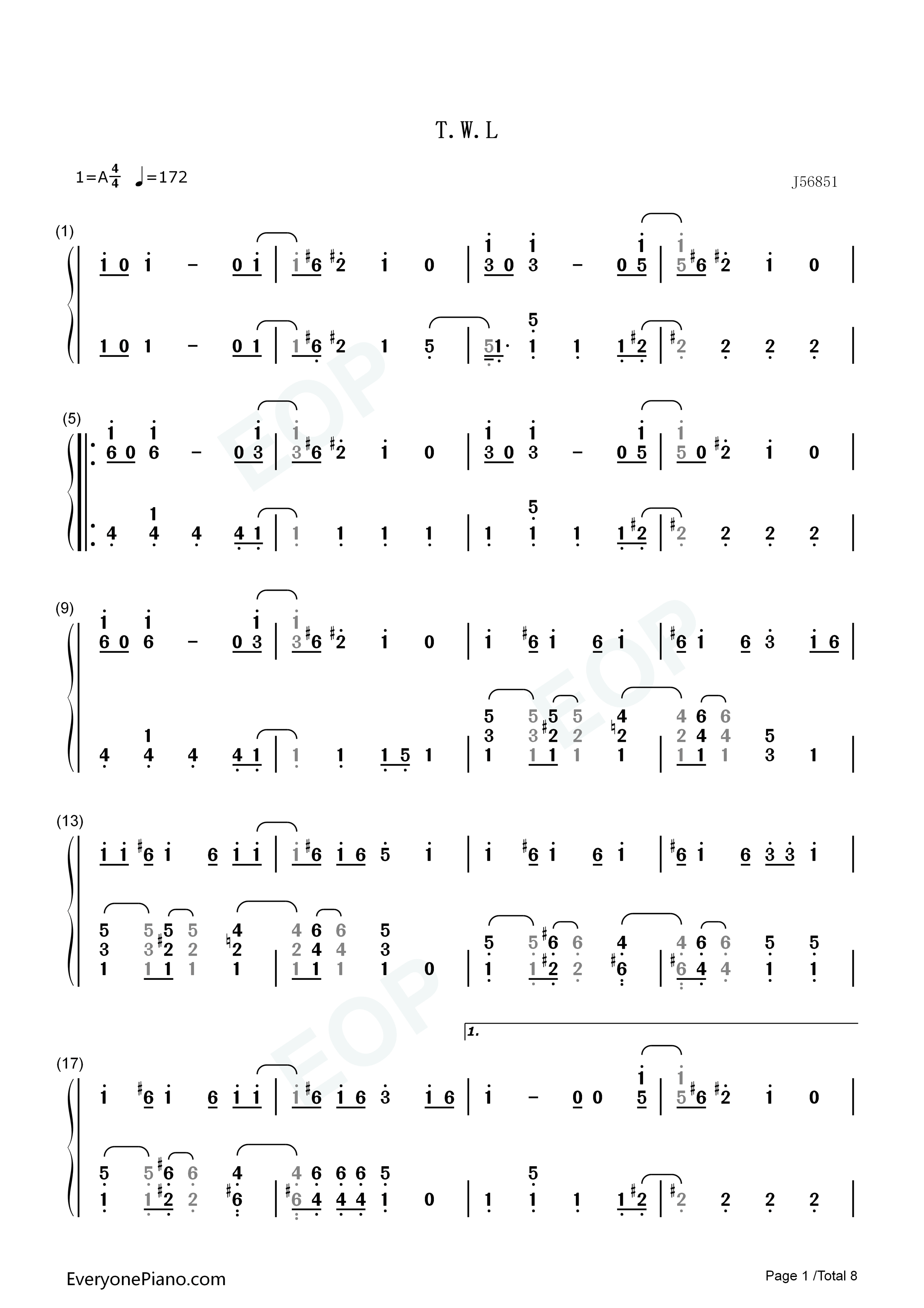 T.W.L钢琴简谱_関ジャニ∞演唱