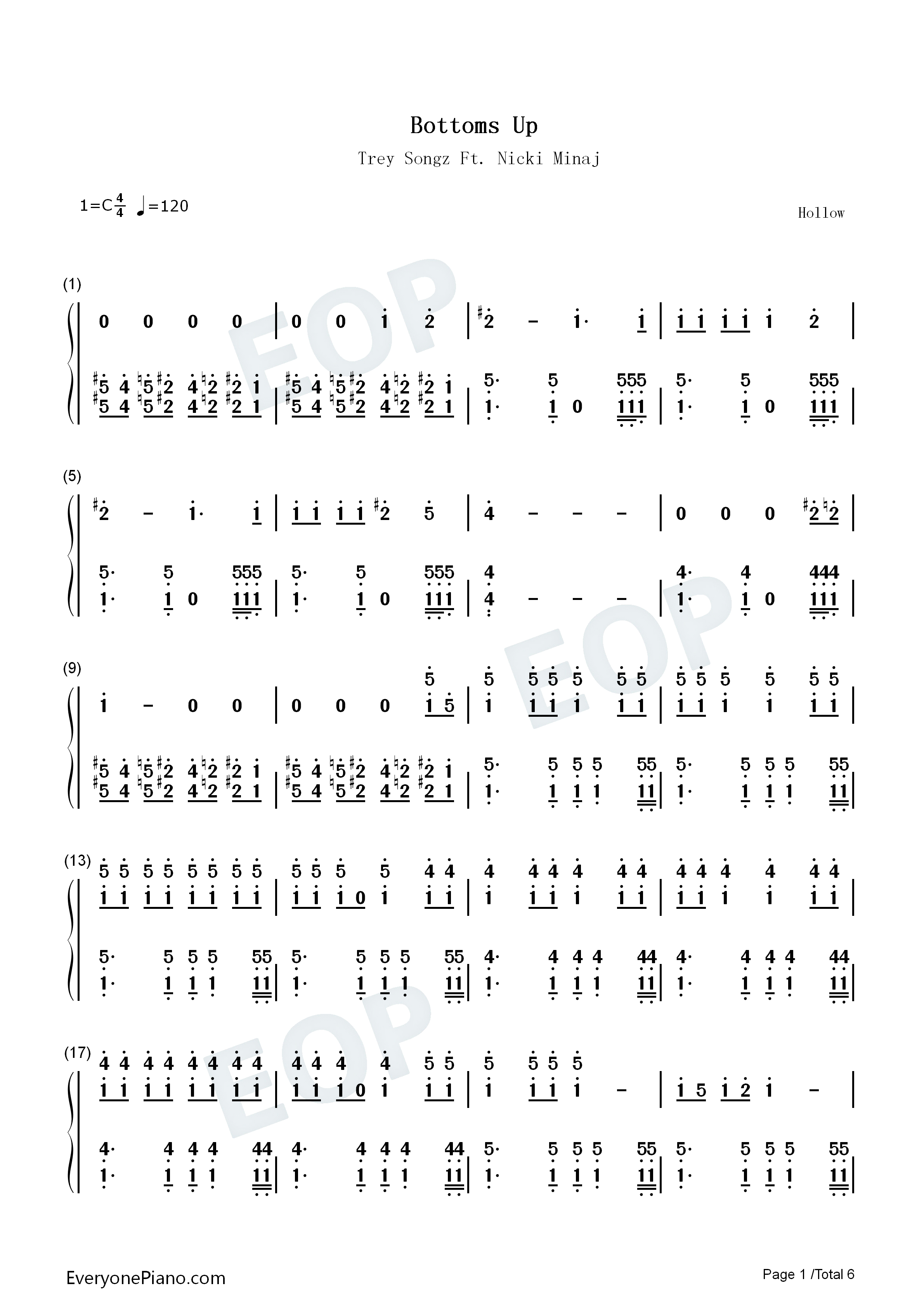 Bottoms_Up钢琴简谱_Trey_Songz_&_Nicki_Minaj演唱