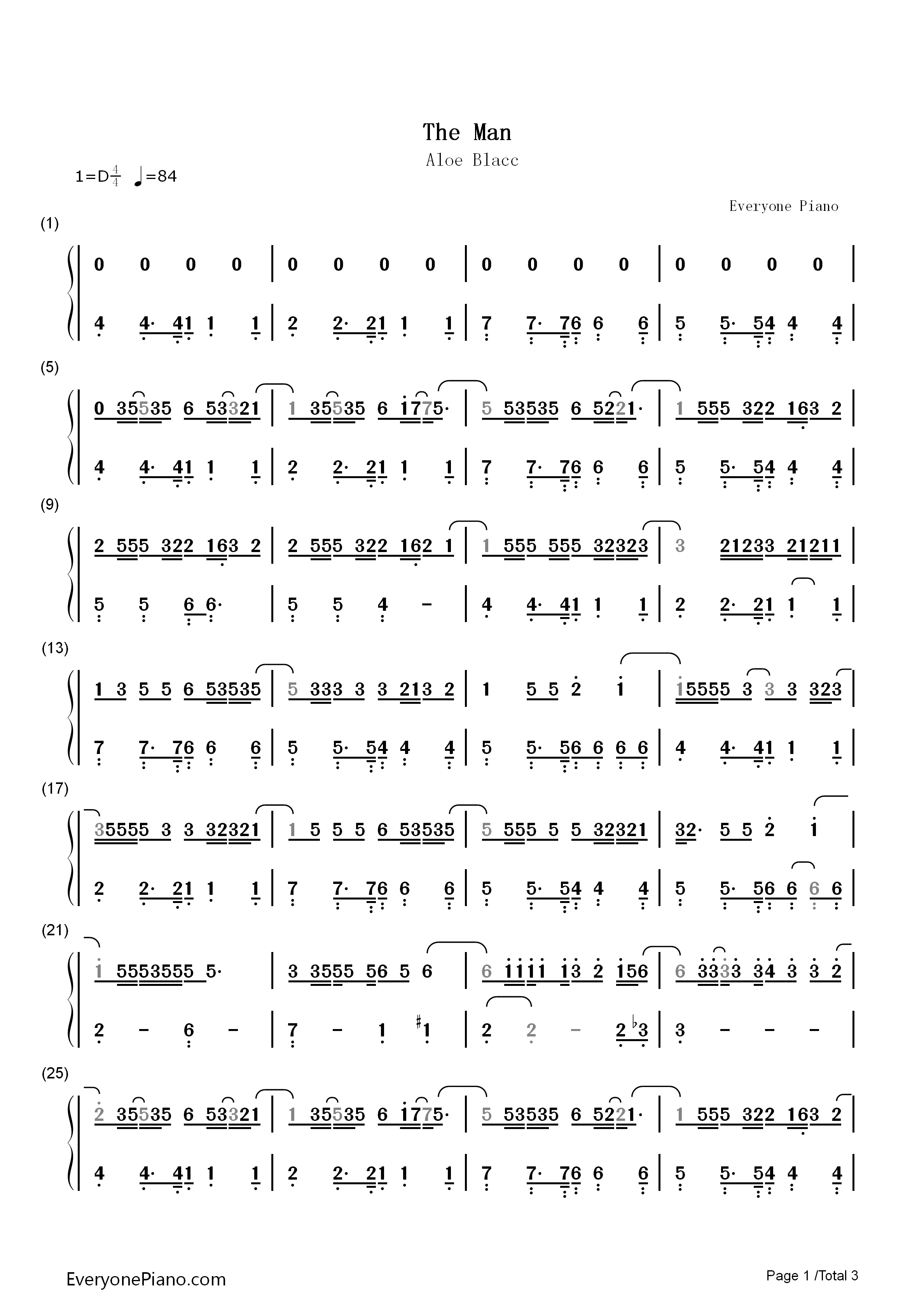 The_Man钢琴简谱_Aloe_Blacc演唱