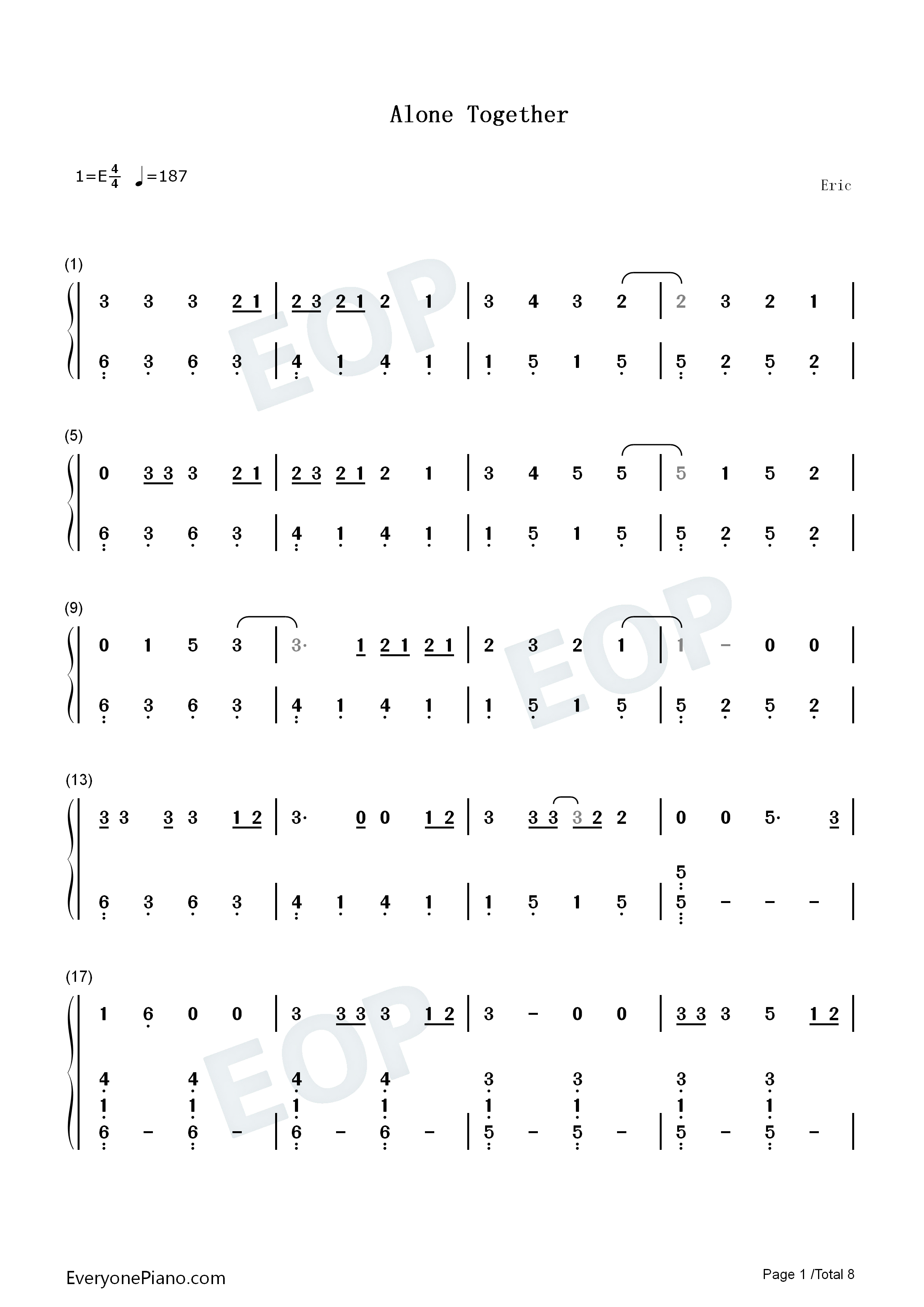 Alone_Together钢琴简谱_Fall_Out_Boy演唱