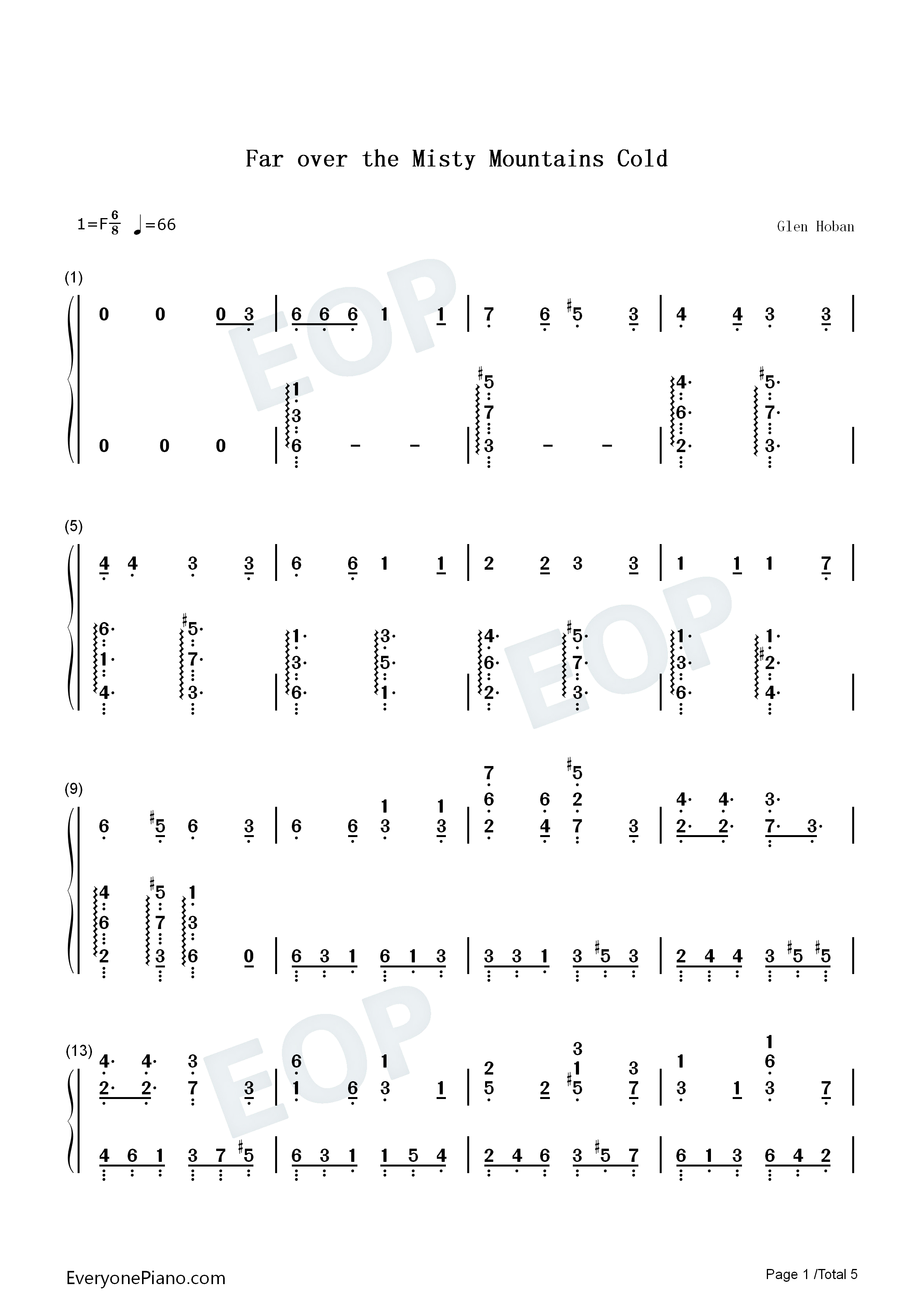 Far_over_the_Misty_Mountains_Cold钢琴简谱_Tolkien演唱