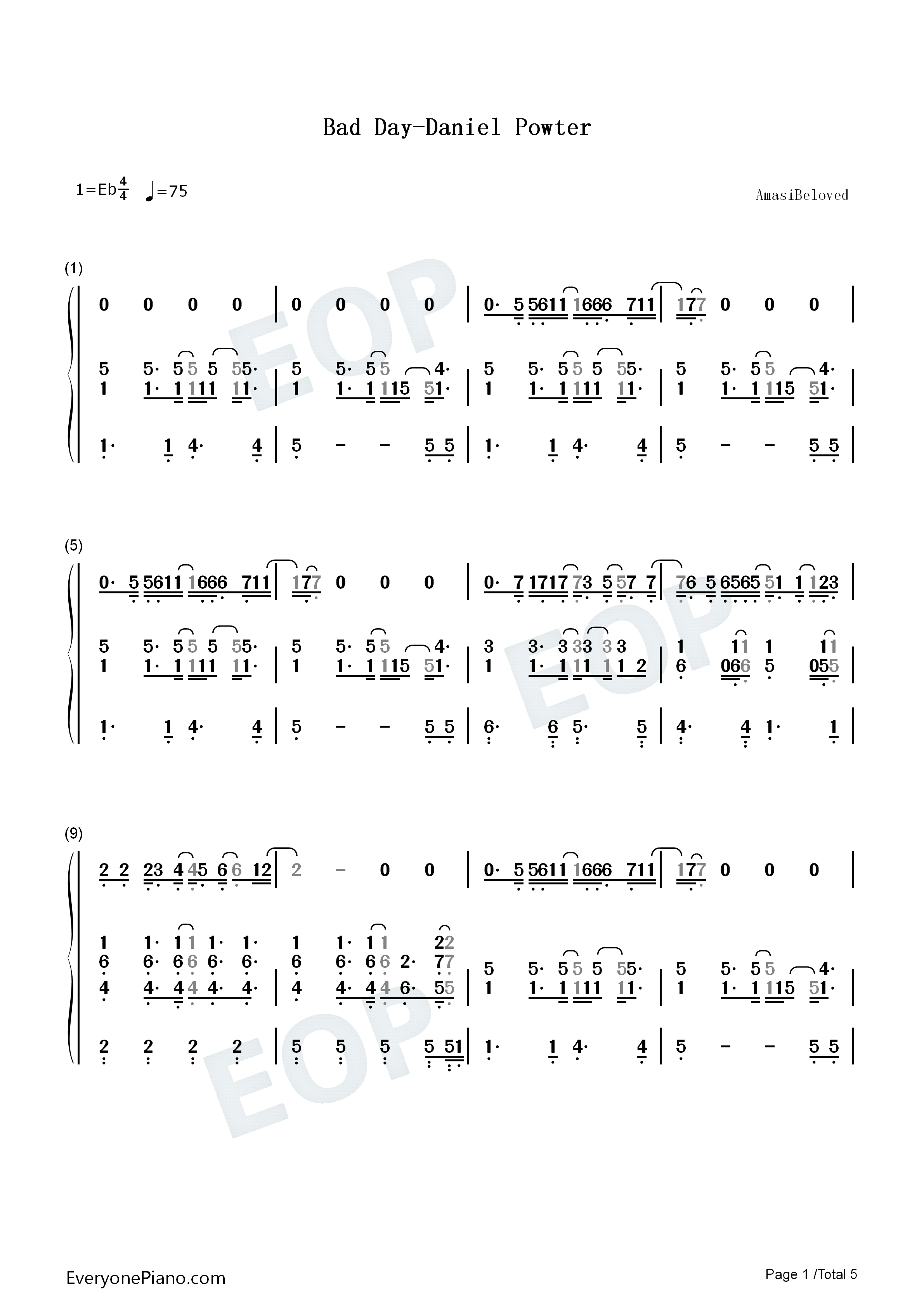 Bad_Day钢琴简谱_Daniel_Powter演唱