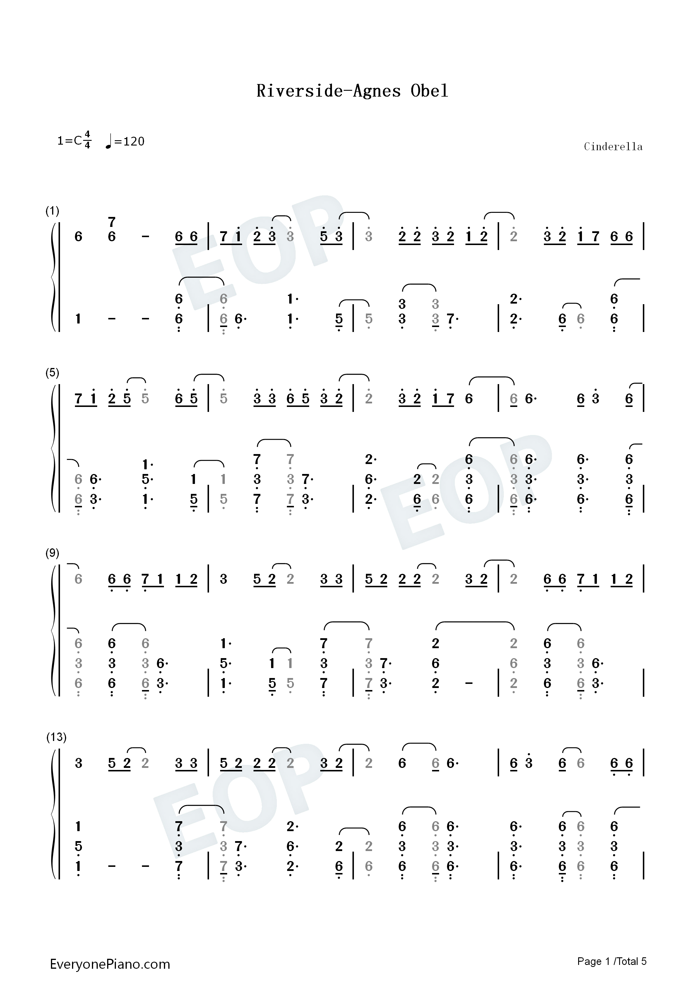 Riverside钢琴简谱_Agnes_Obel演唱