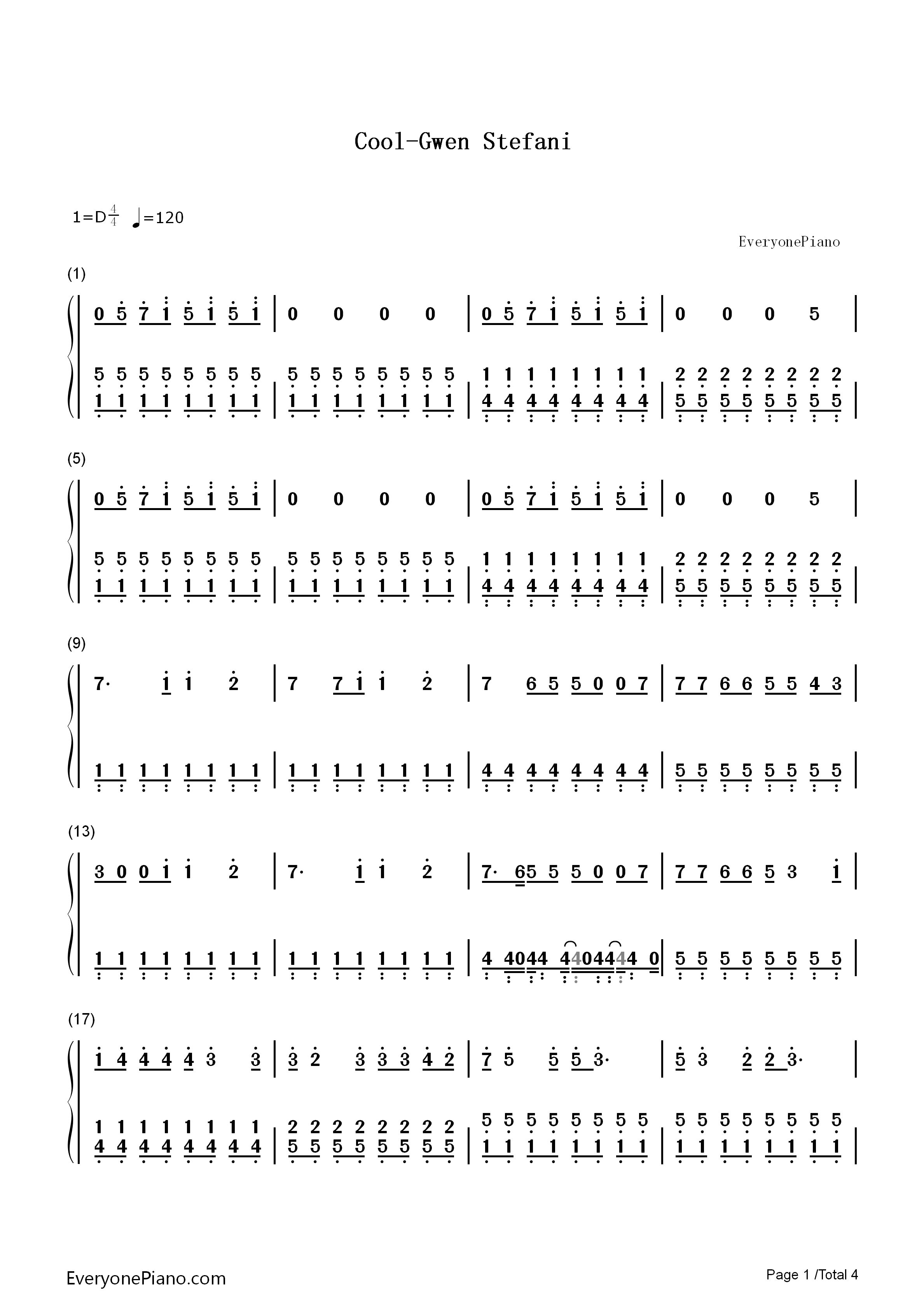 Cool钢琴简谱_Gwen_Stefani演唱