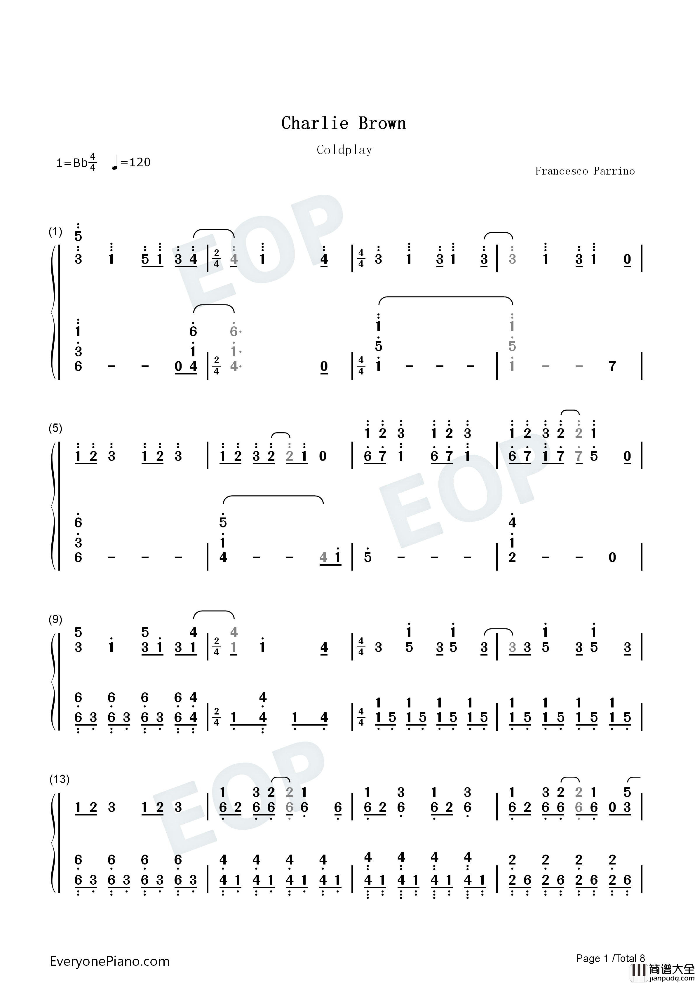Charlie_Brown钢琴简谱_Coldplay演唱