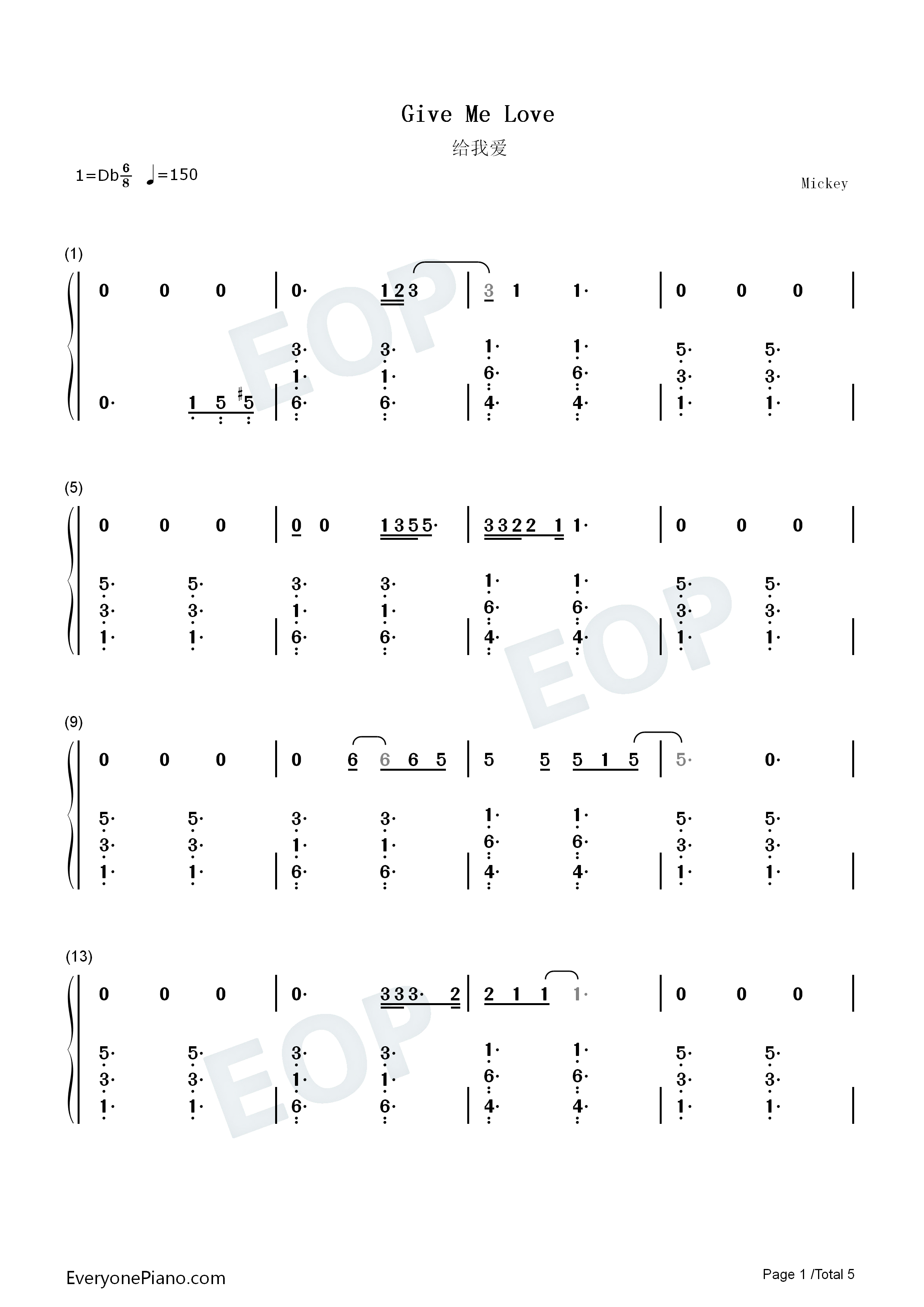 Give_Me_Love钢琴简谱_Ed_Sheeran演唱