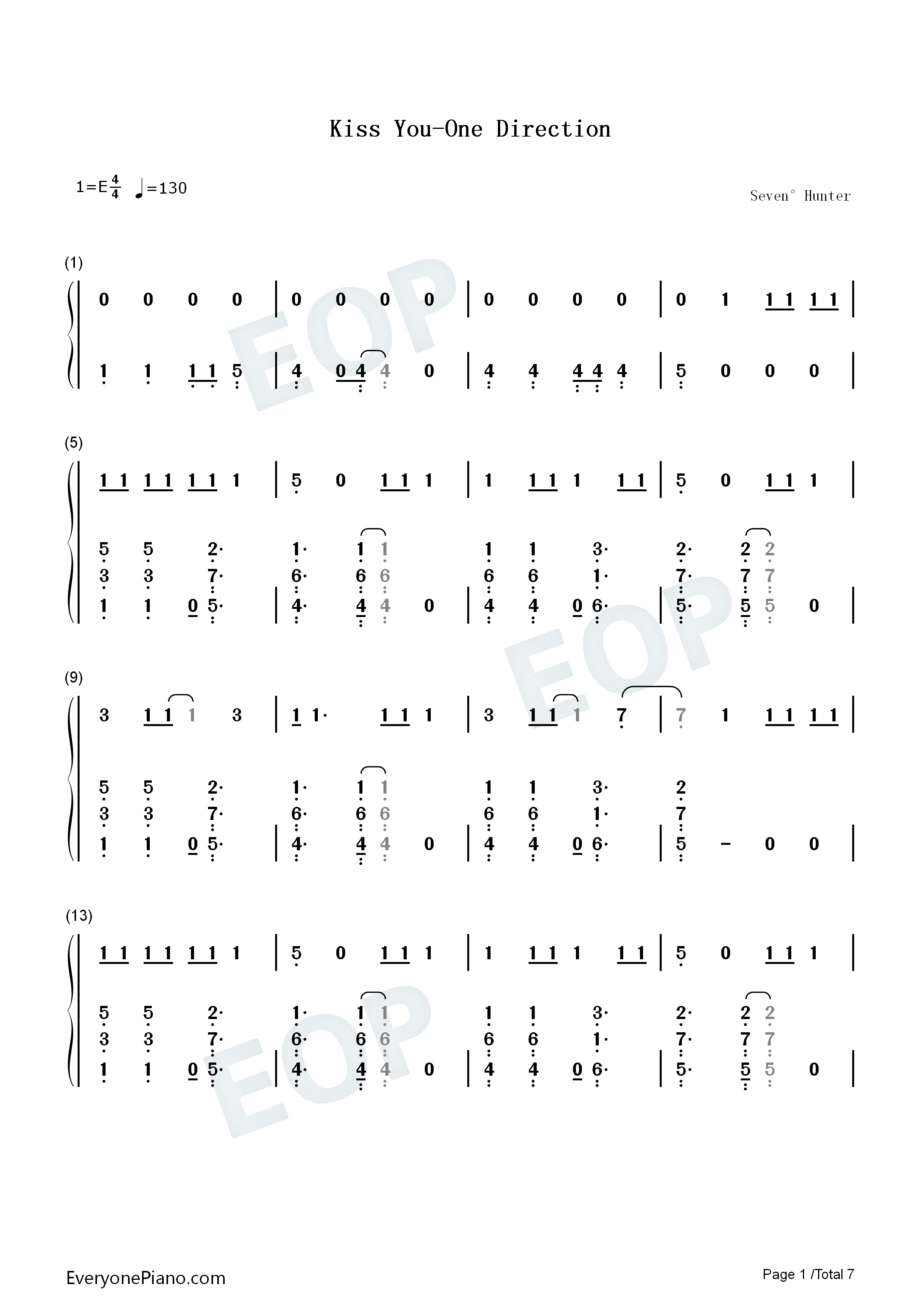 Kiss_You钢琴简谱_One_Direction演唱