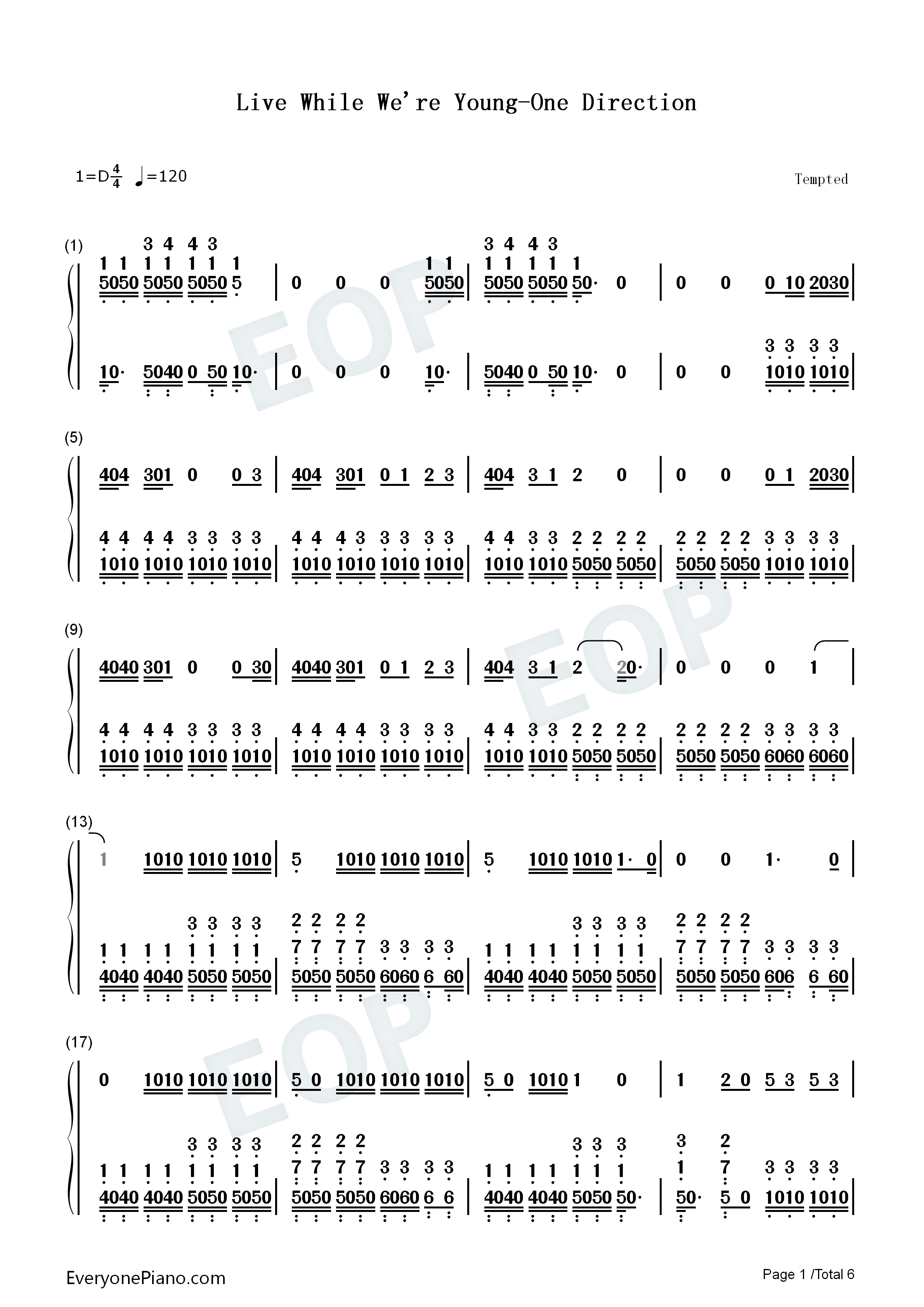 Live_While_We're_Young钢琴简谱_One_Direction演唱