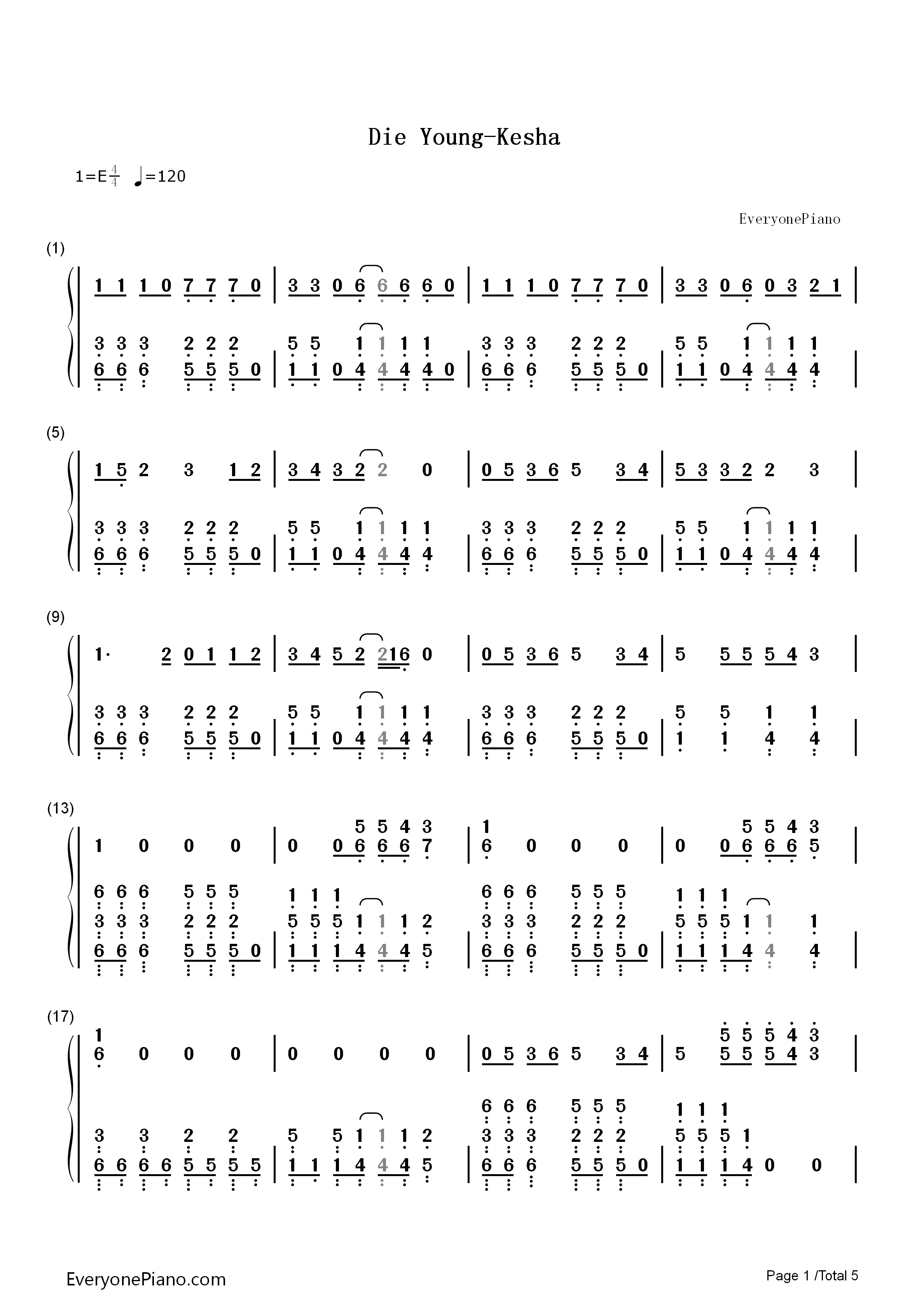 Die_Young钢琴简谱_Kesha演唱