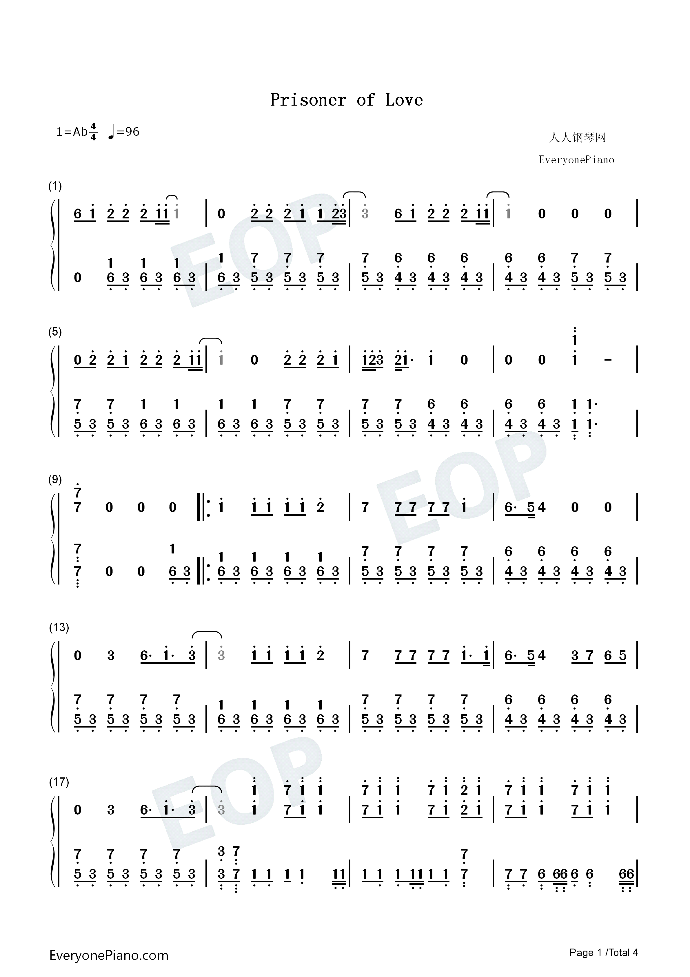 Prisoner_Of_Love钢琴简谱_宇多田光_宇多田ヒカル演唱