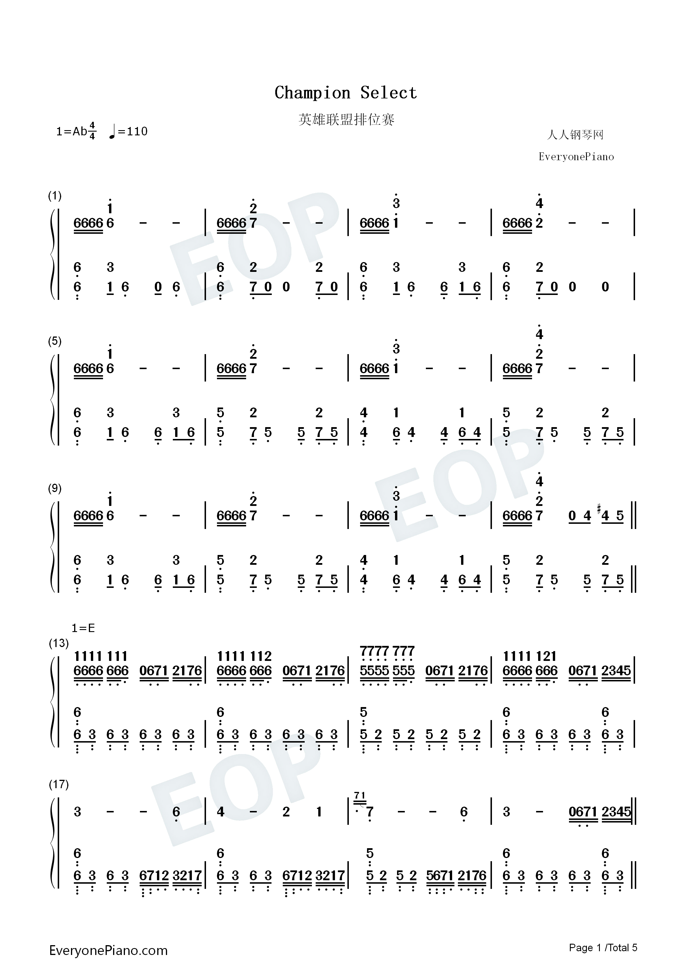 Champion_Select（英雄联盟排位音乐）钢琴简谱_League_of_Legends演唱