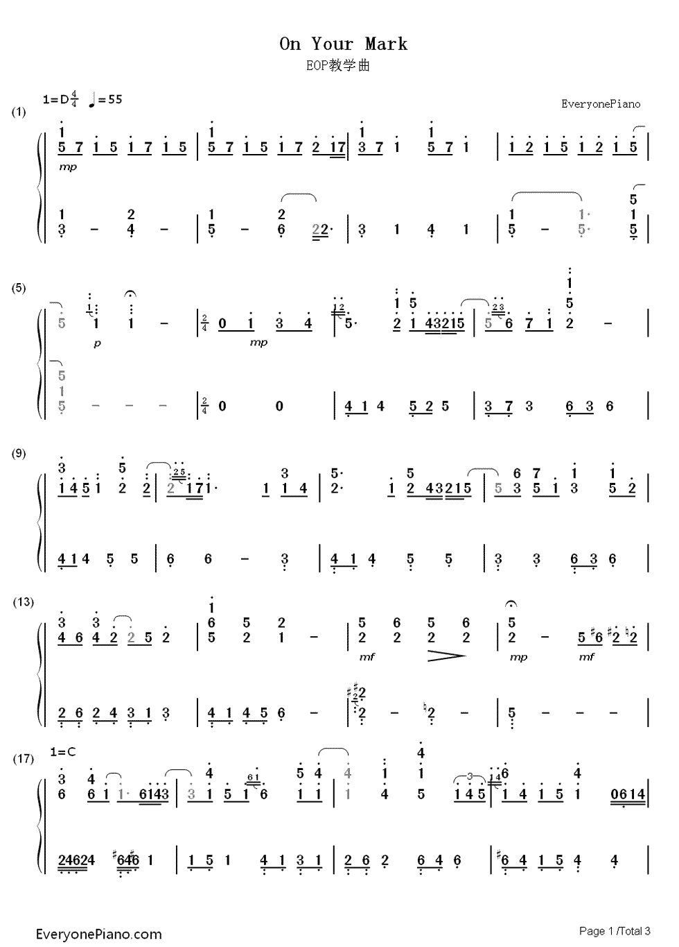 ON_YOUR_MARK钢琴简谱_泽野弘之演唱