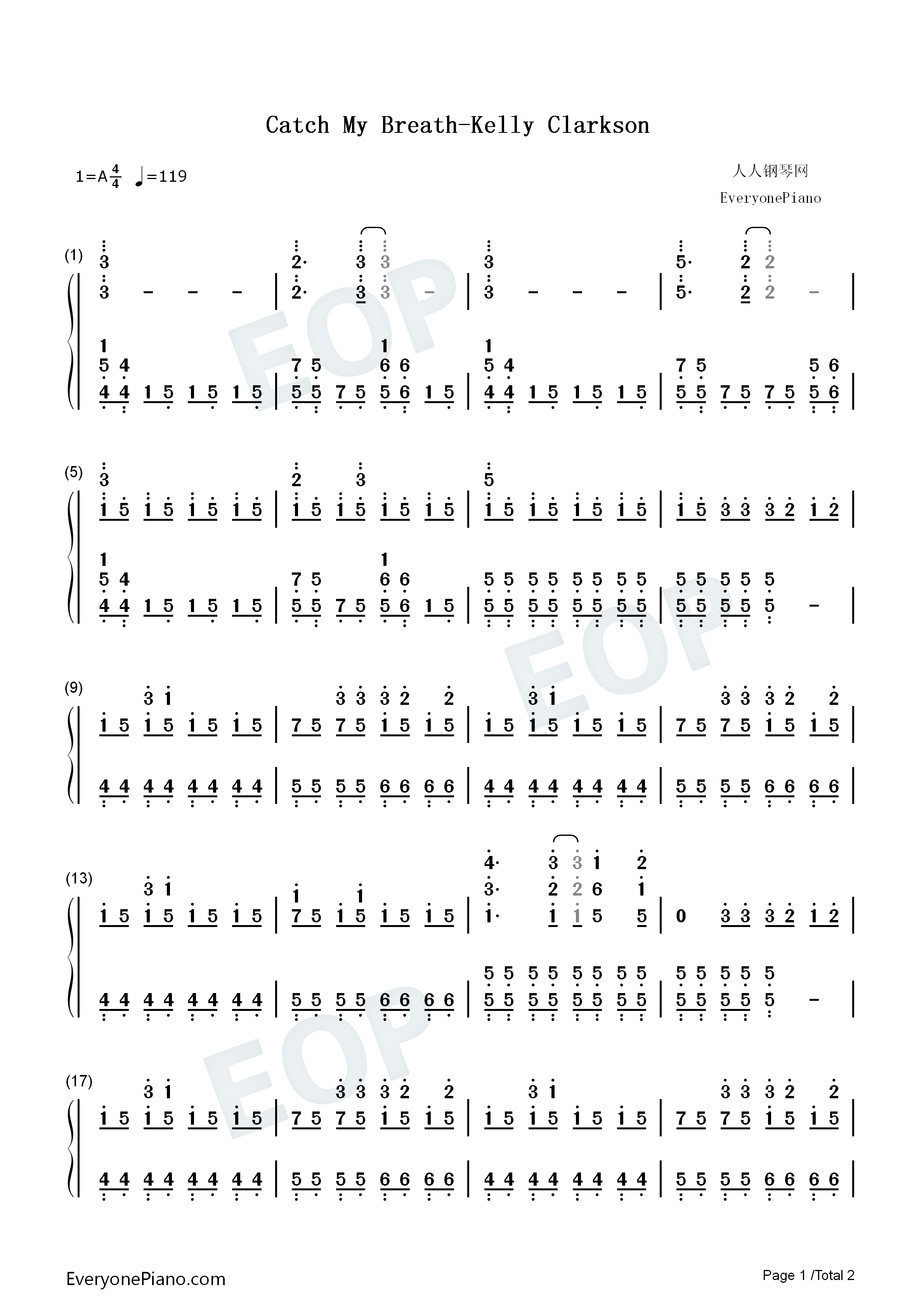 Catch_My_Breath钢琴简谱_Kelly_Clarkson演唱