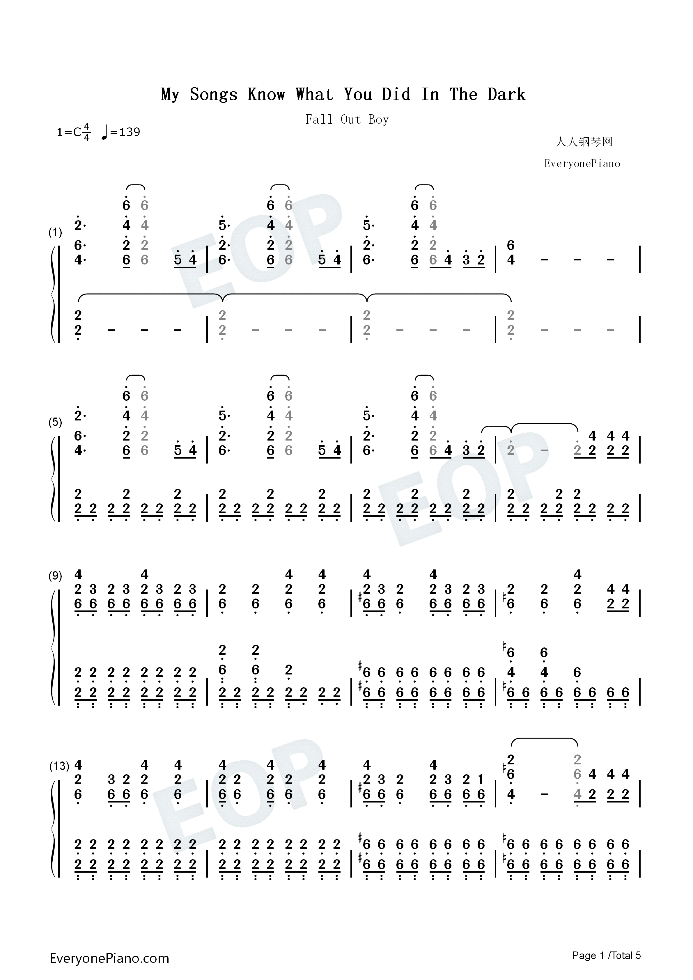 My_Songs_Know_What_You_Did_In_The_Dark钢琴简谱_Fall_Out_Boy演唱