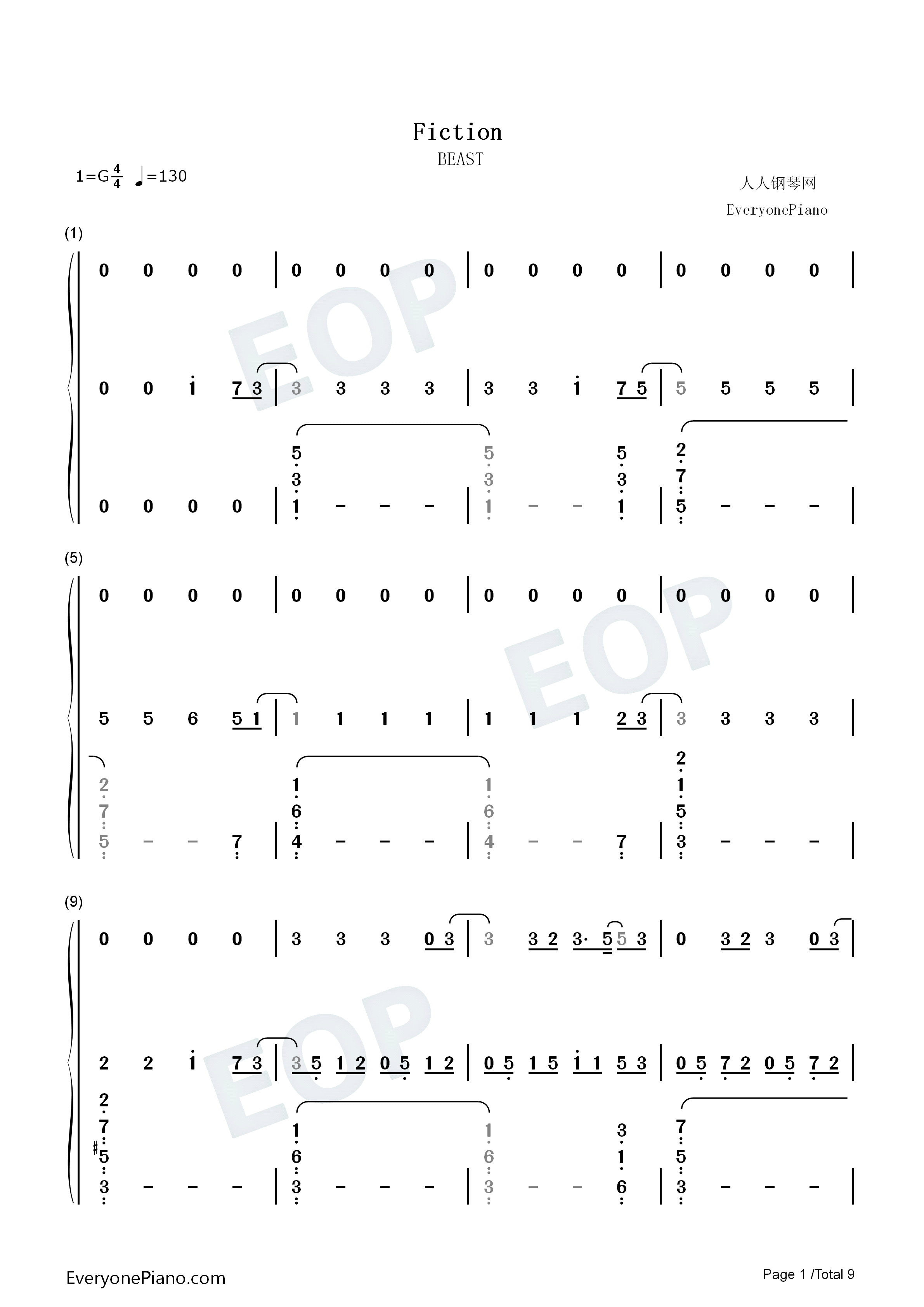 Fiction钢琴简谱_Beast演唱