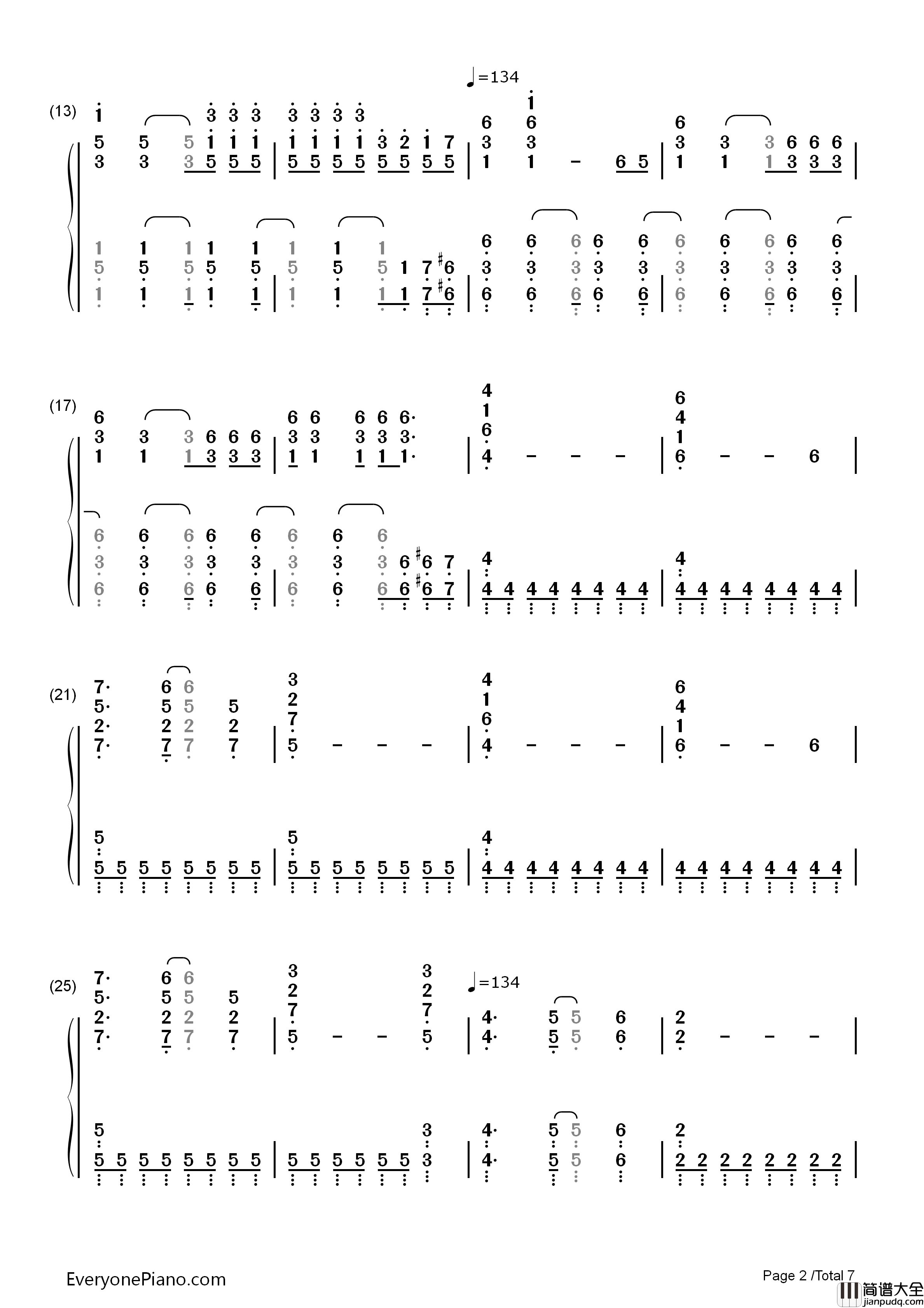 One_Way_Or_Another_(Teenage_Kicks)钢琴简谱_One_Direction演唱