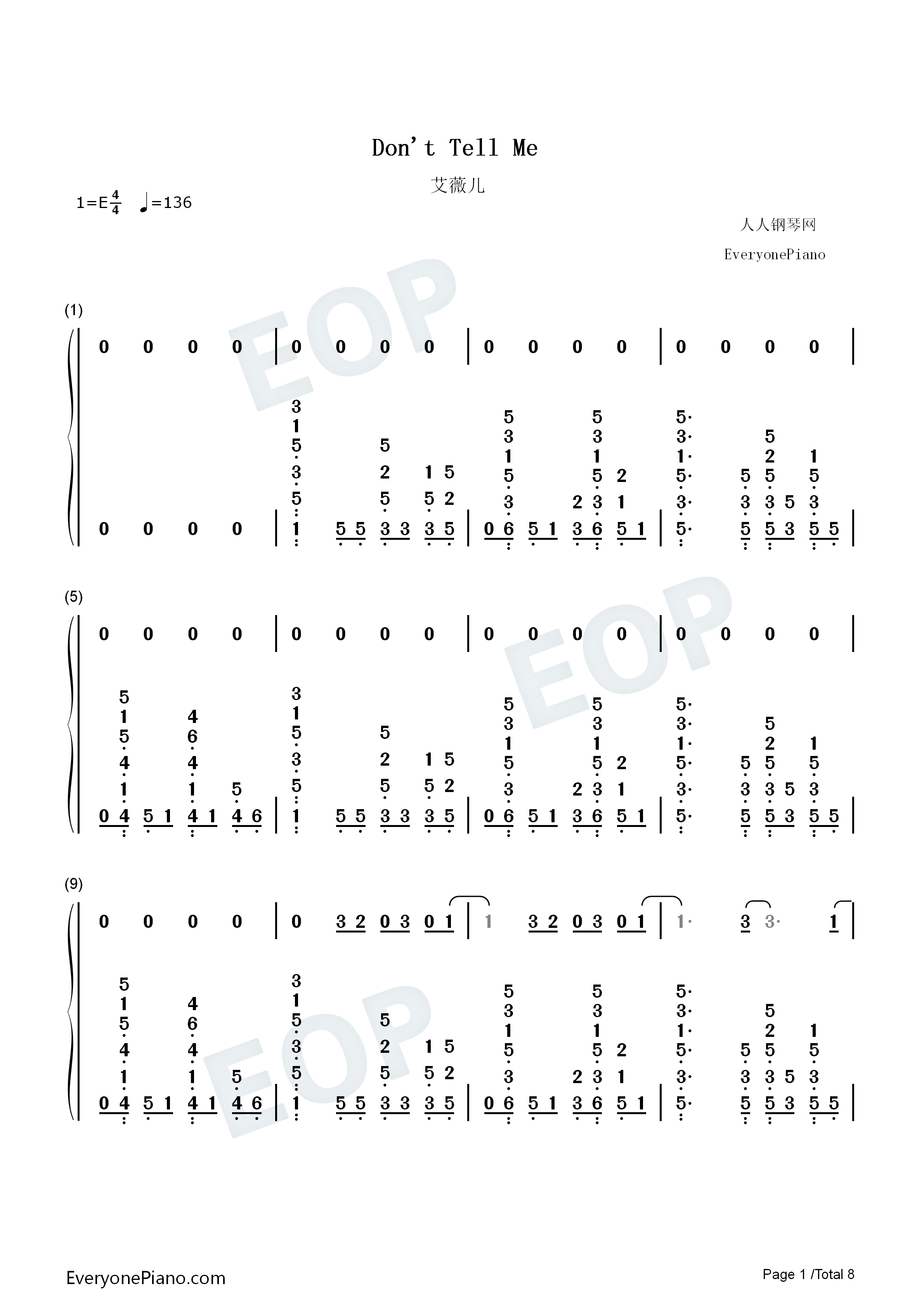 Don't_Tell_Me钢琴简谱_艾薇儿演唱