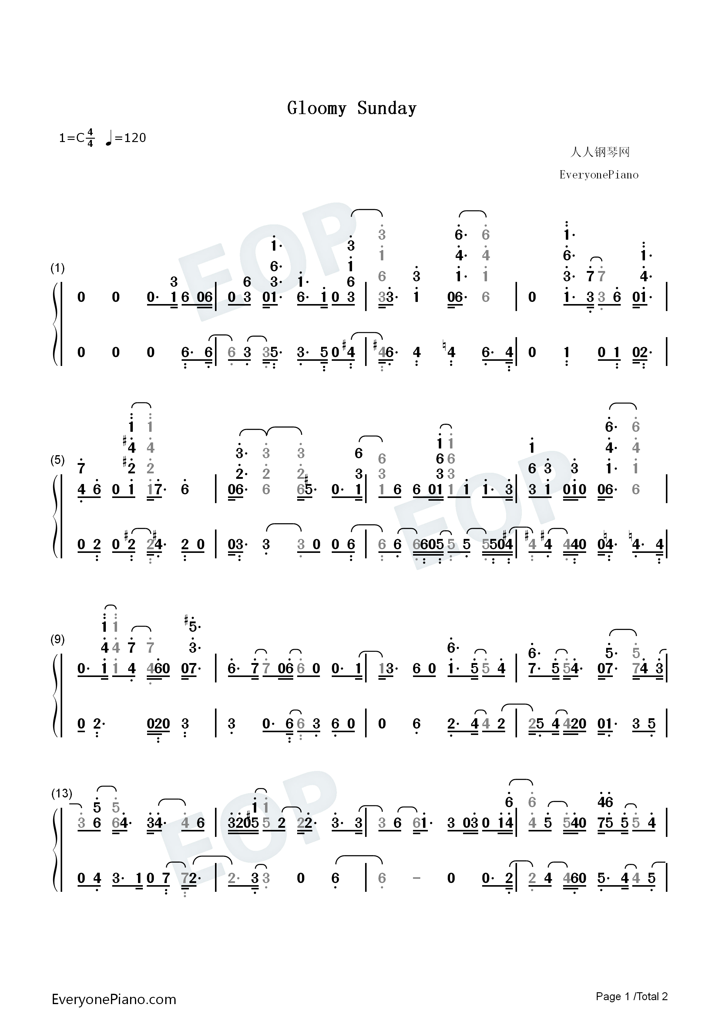 Gloomy_Sunday钢琴简谱_Billie_Holiday演唱