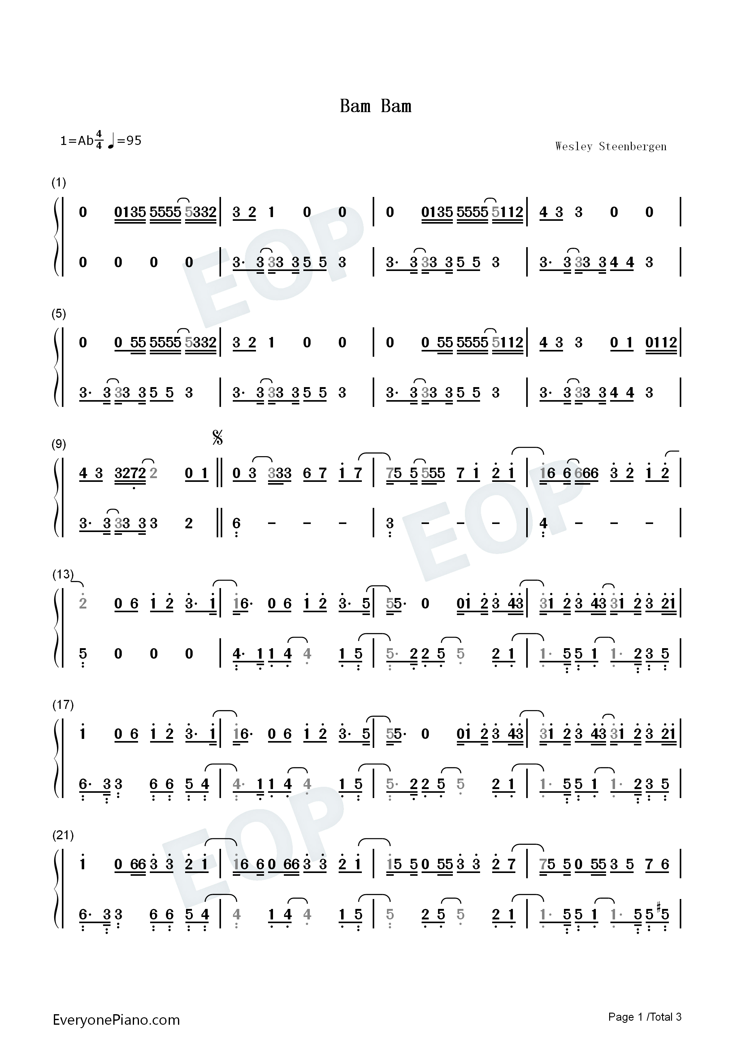 Bam_Bam钢琴简谱_Camila_Cabello_Ed_Sheeran演唱